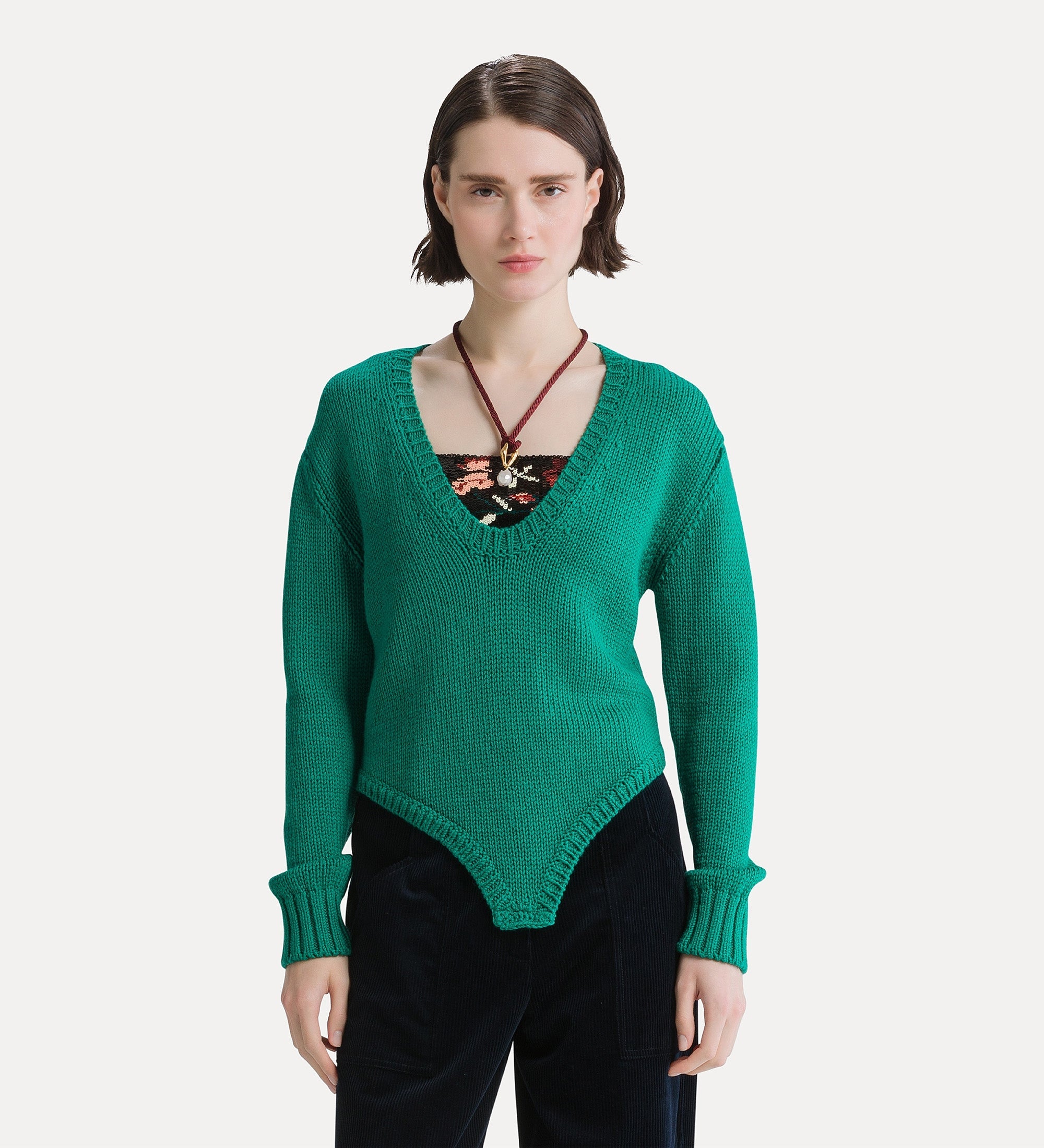 Forte maglieria cable-knit wool bodysuit body verde