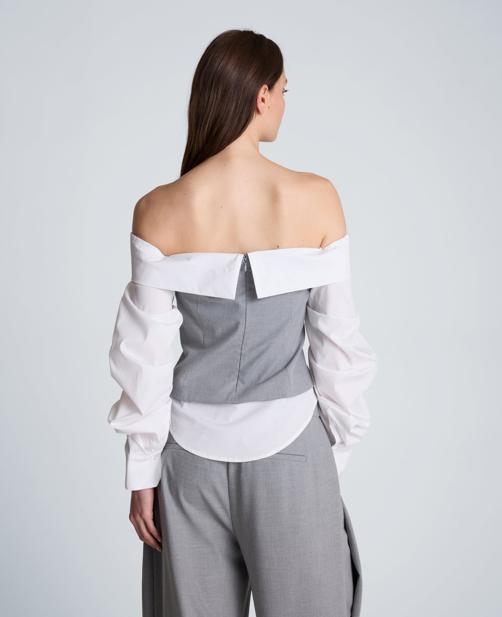 Kenneth Cole Reaction Clothing Off-Shoulder Pleated Sleeve Bustier Top blusa