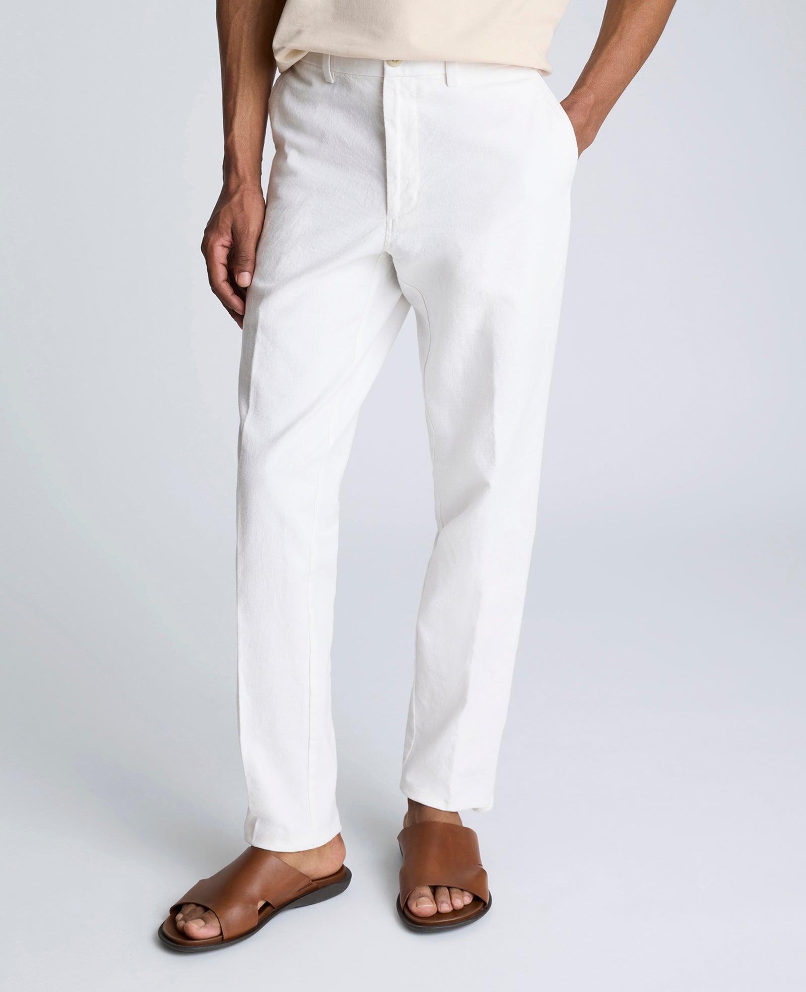 Kenneth Cole Reaction Clothing Linen Blend Slim Fit Flat Front Chino Pant pantaloni chino bianchi 29/30 lino-cotone
