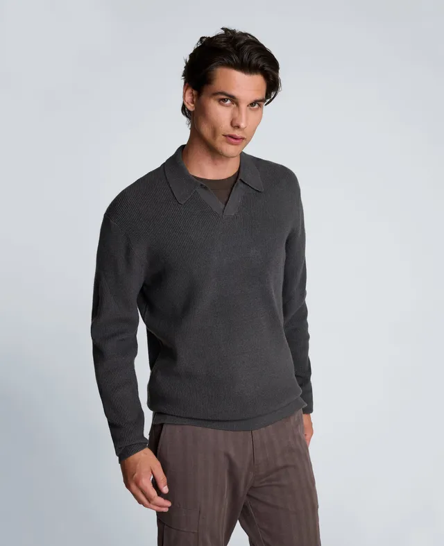 Kenneth Cole Reaction Long Sleeve Johnny Collar Polo polo manica lunga grigio carbone S-XXL