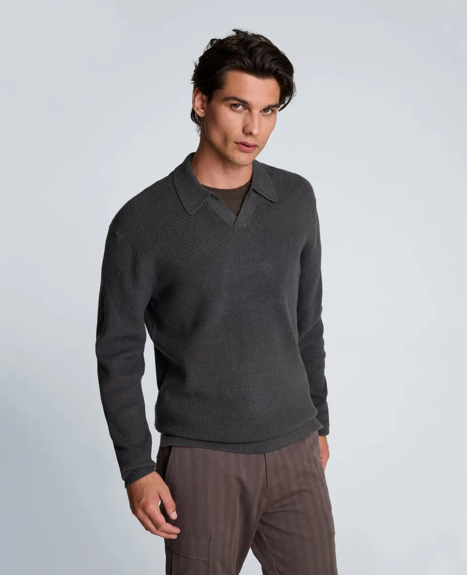 Kenneth Cole Reaction Long Sleeve Johnny Collar Polo polo manica lunga grigio carbone S-XXL