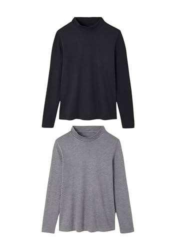 Damart Prêt-à-porter set di 2 magliette donna a collo alto nero e grigio melange