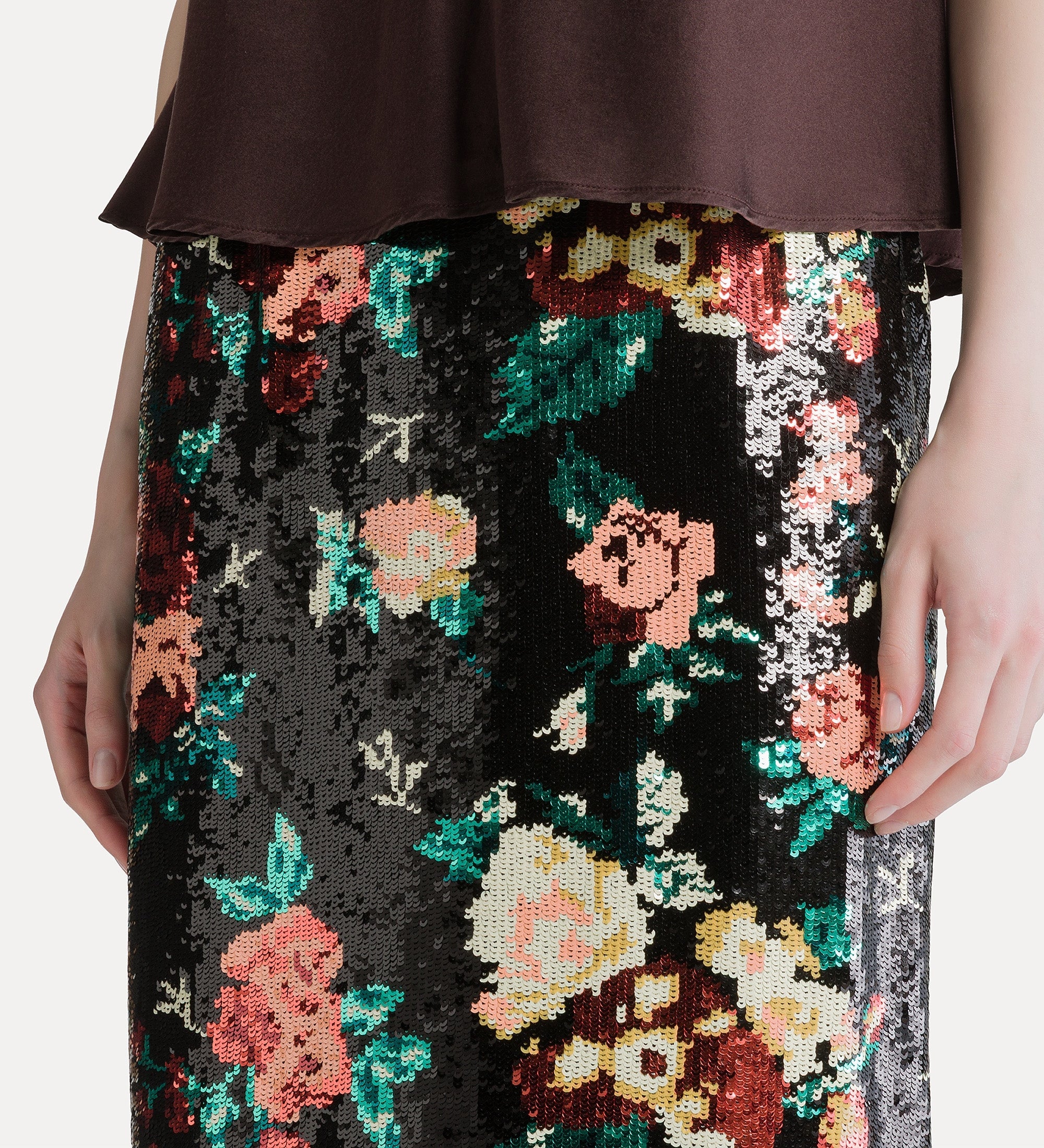 Forte gonne gonna a matita ricamo paillettes bouquet verde