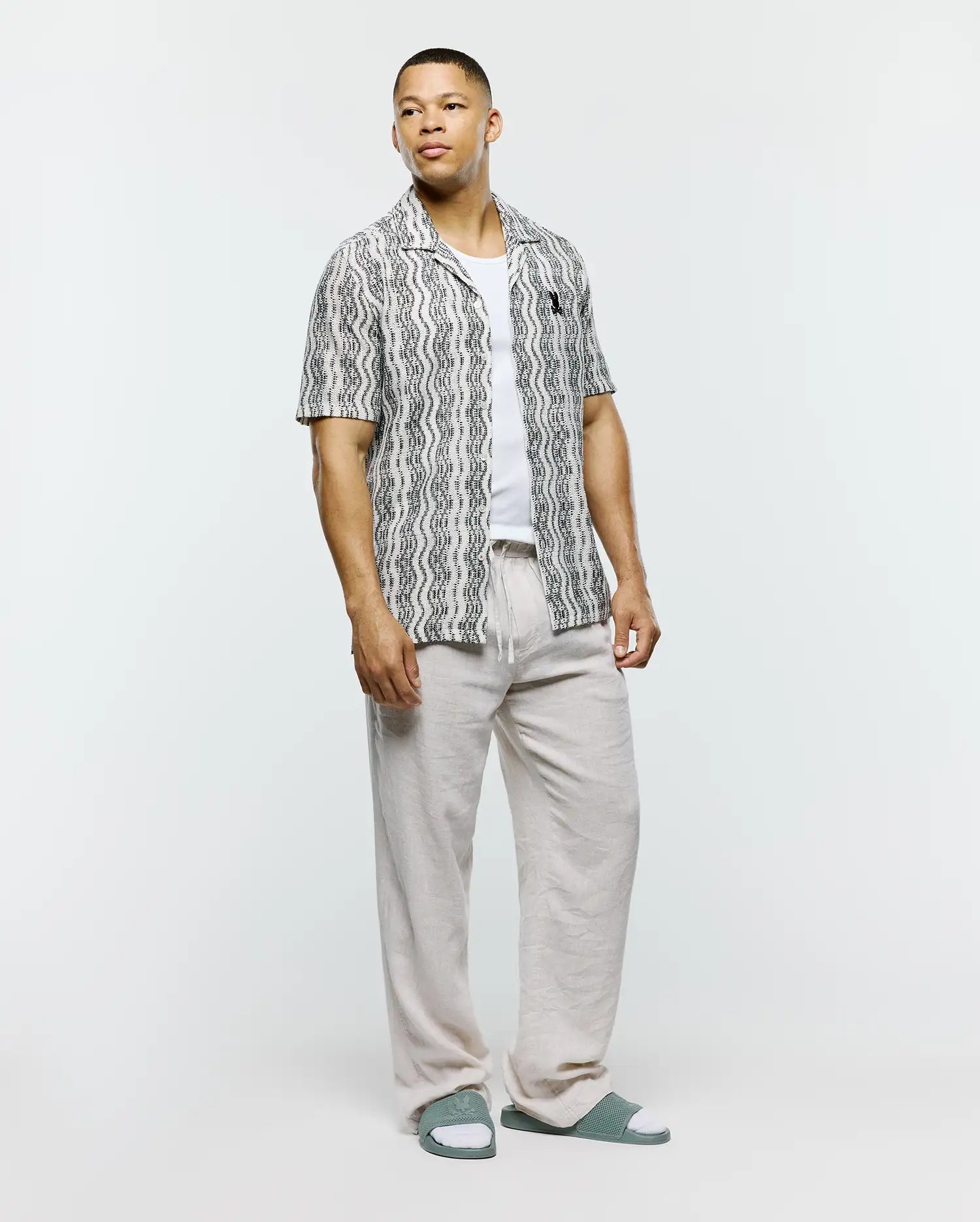 Psycho Bunny Men's Shirts Dave Crochet Shirt camicia nera e crema in maglia