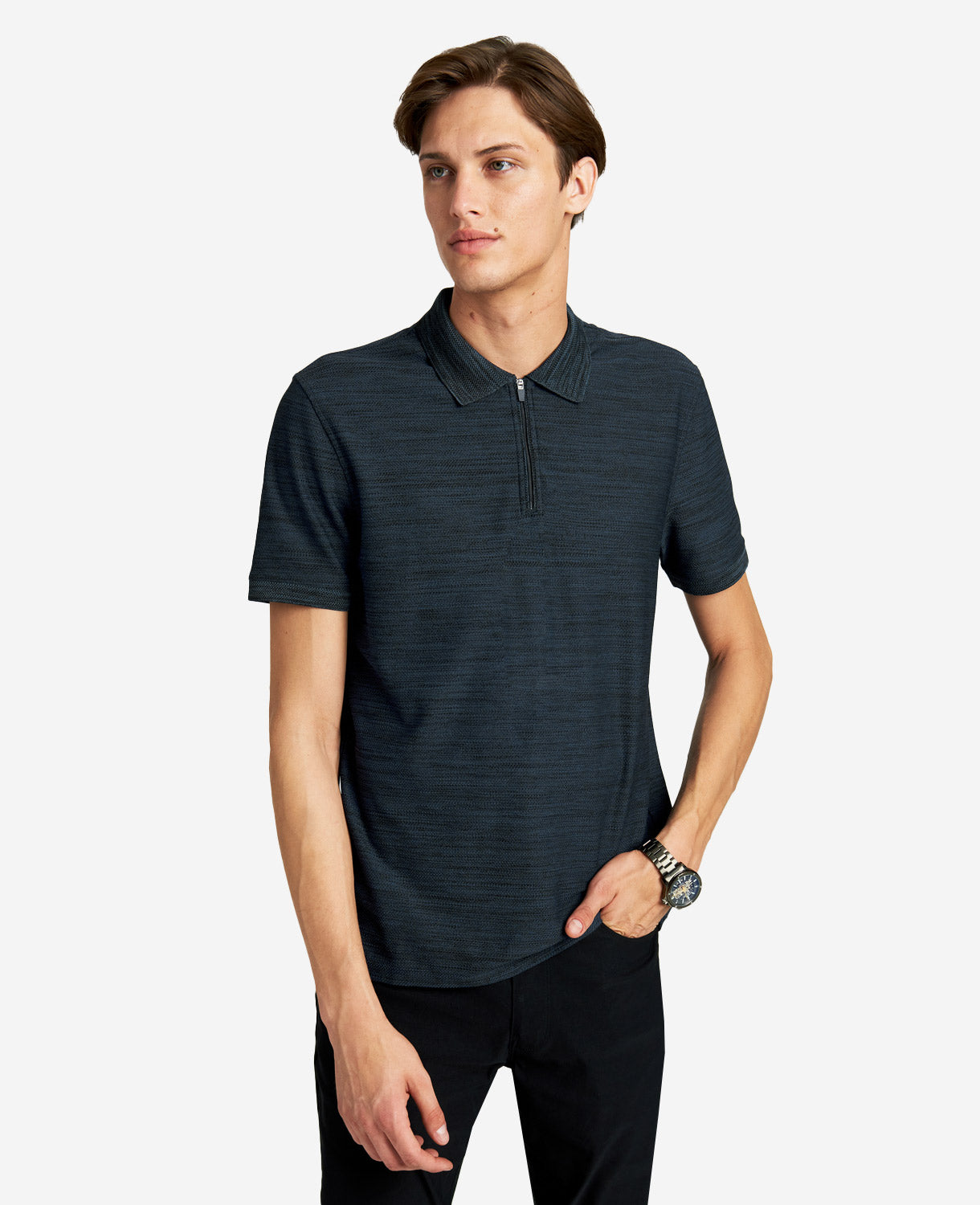 Kenneth Cole Reaction Zip-Up Knit Polo polo in maglia blu navy