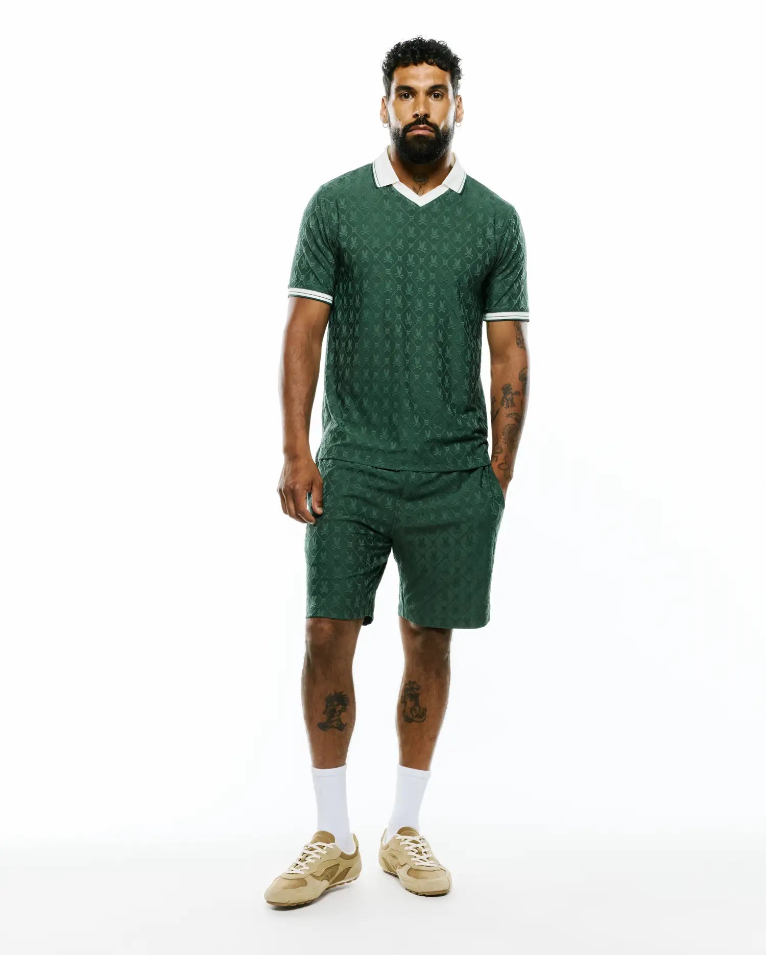 Psycho Bunny Men's Shorts Garry Jacquard Sweatshorts 8" shorts verdi XXS-XXXL regular