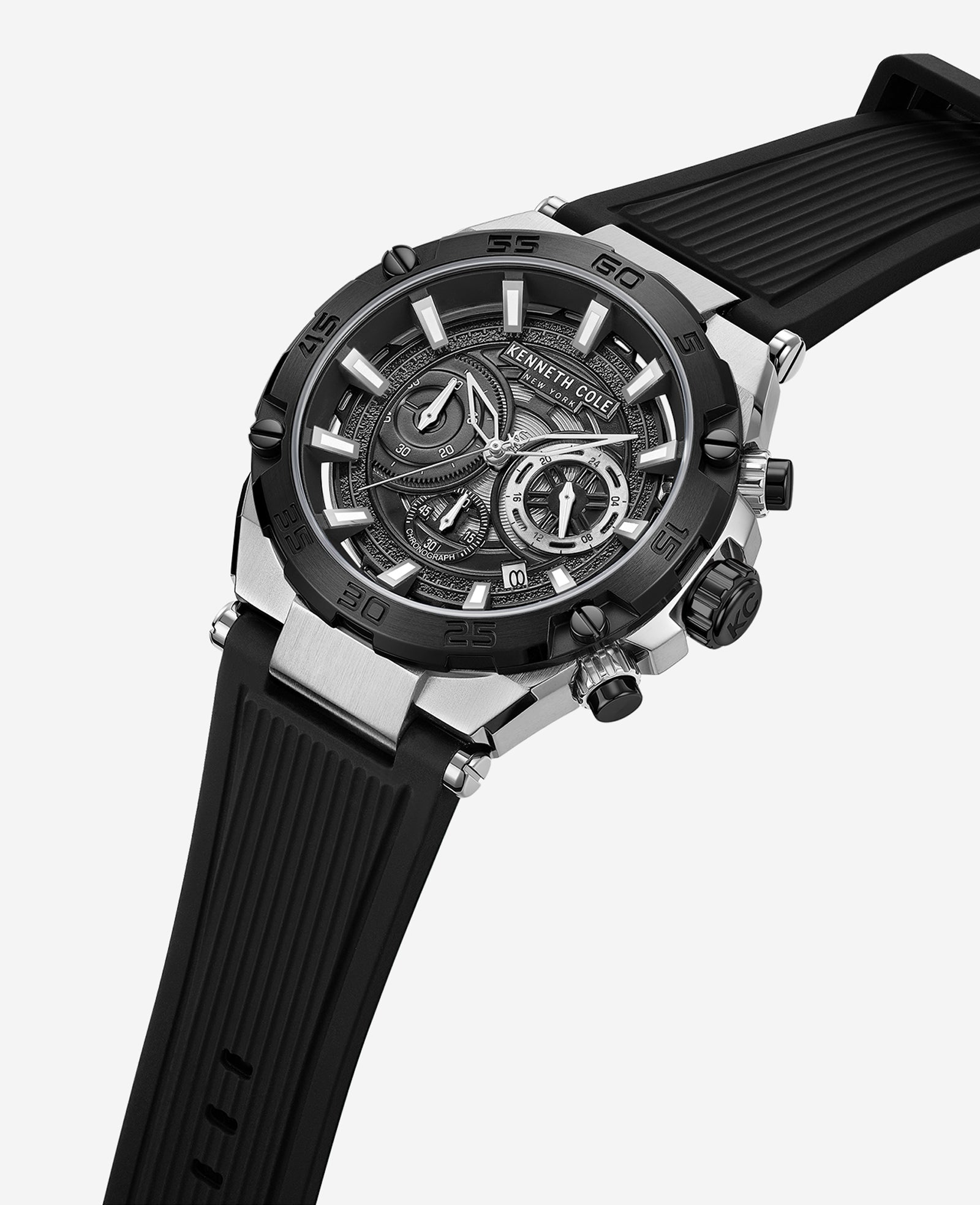 Kenneth Cole Reaction Watches Chronograph Sport Silicone Strap Watch orologio cronografo uomo nero