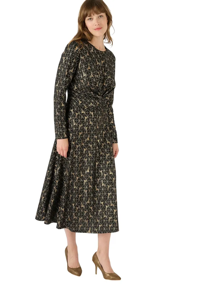 Damart Prêt-à-porter Abito da donna con stampa in maglia fantasia svasato senza livello Nero grafico 44
