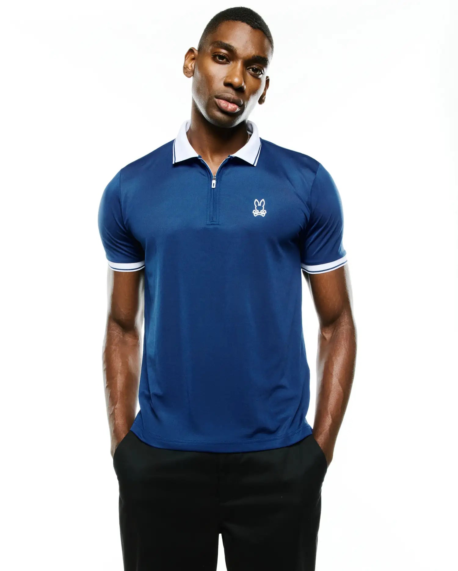 Psycho Bunny Men's Polos Odin Zip Sport Polo polo blu Navy Peony