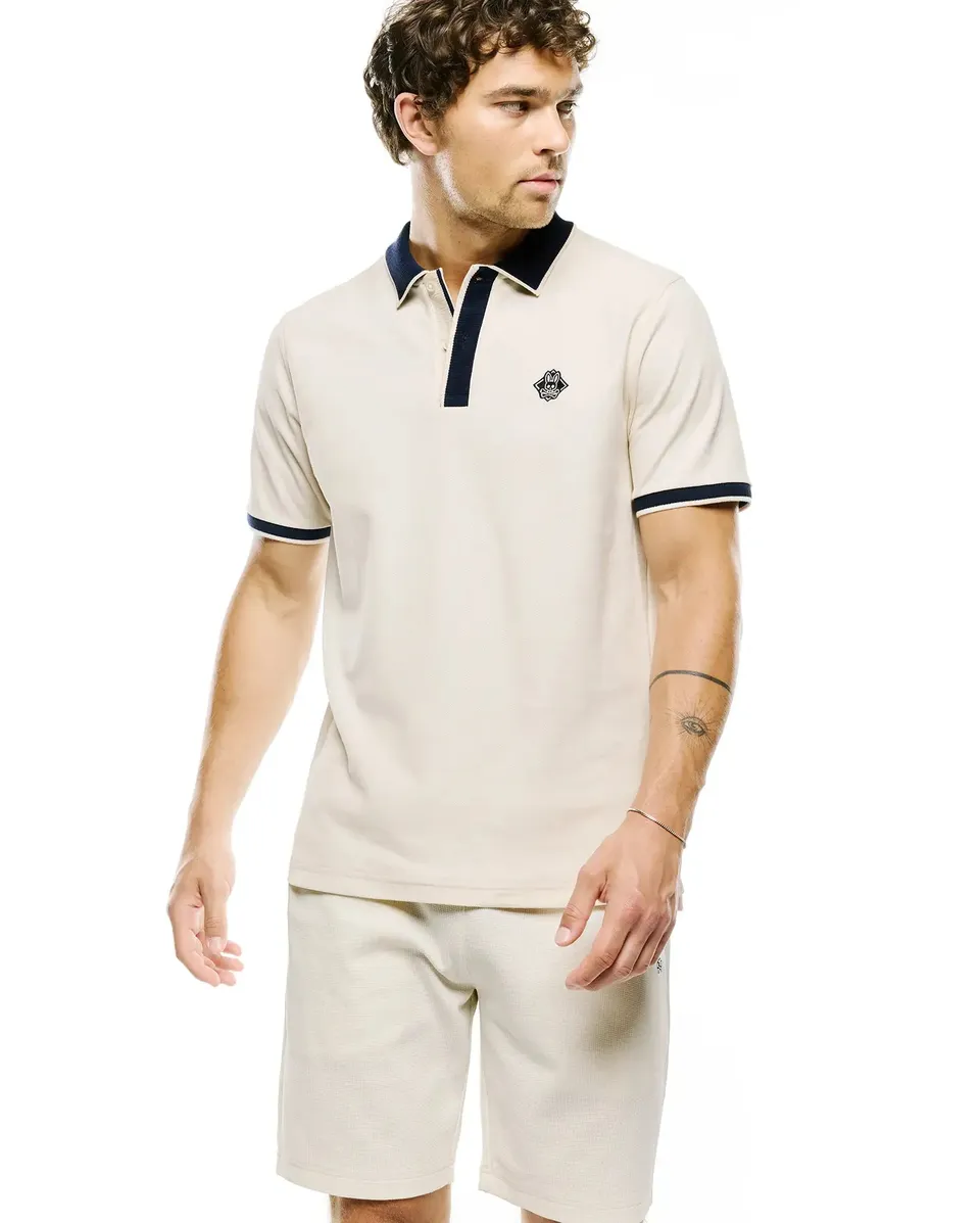 Psycho Bunny Men's Polos Robin Pima Piqué Polo uomo bianca e grigia