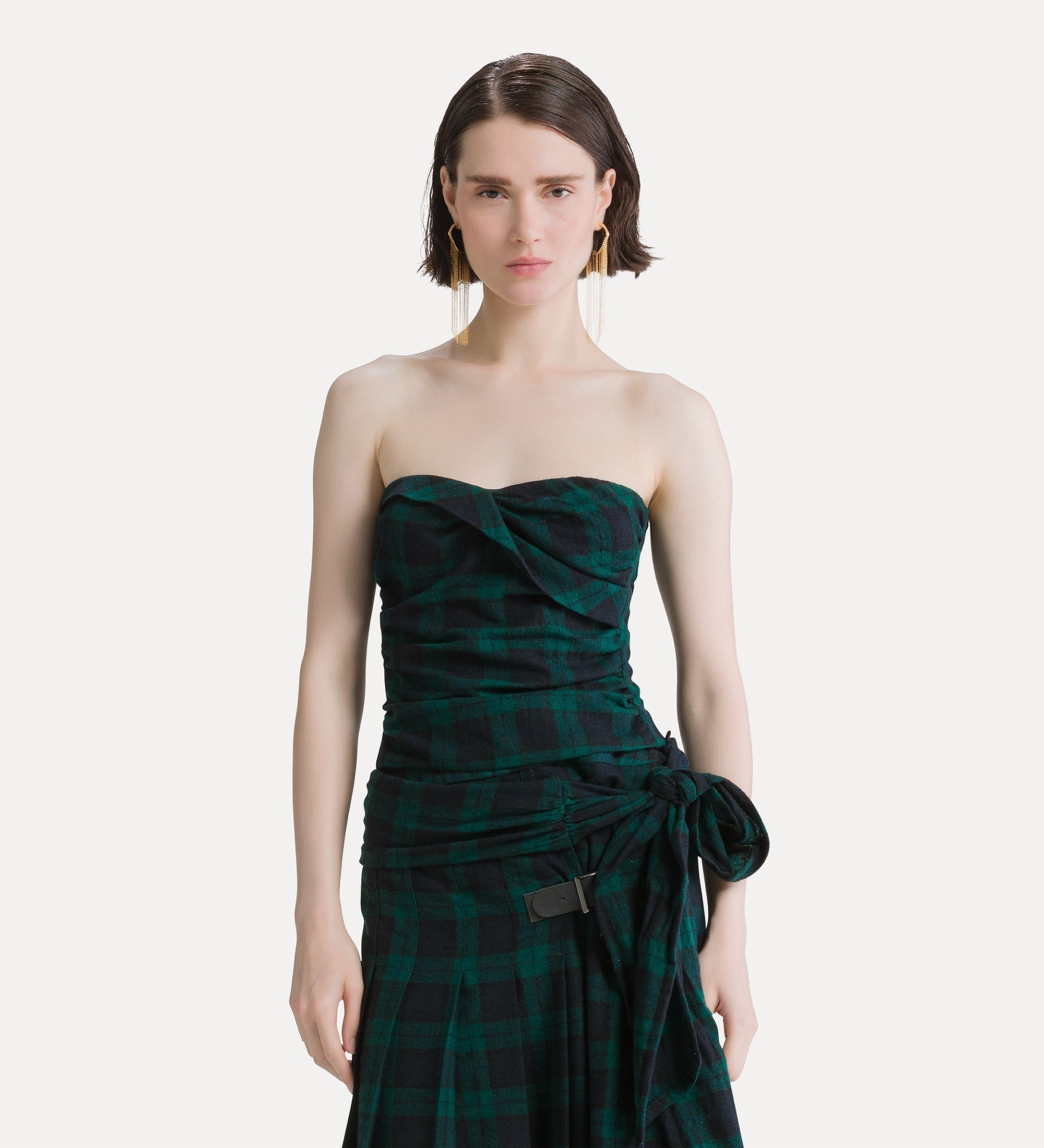 Forte top “Highland Tartan” Wool Top Woods verde top in lana tartan