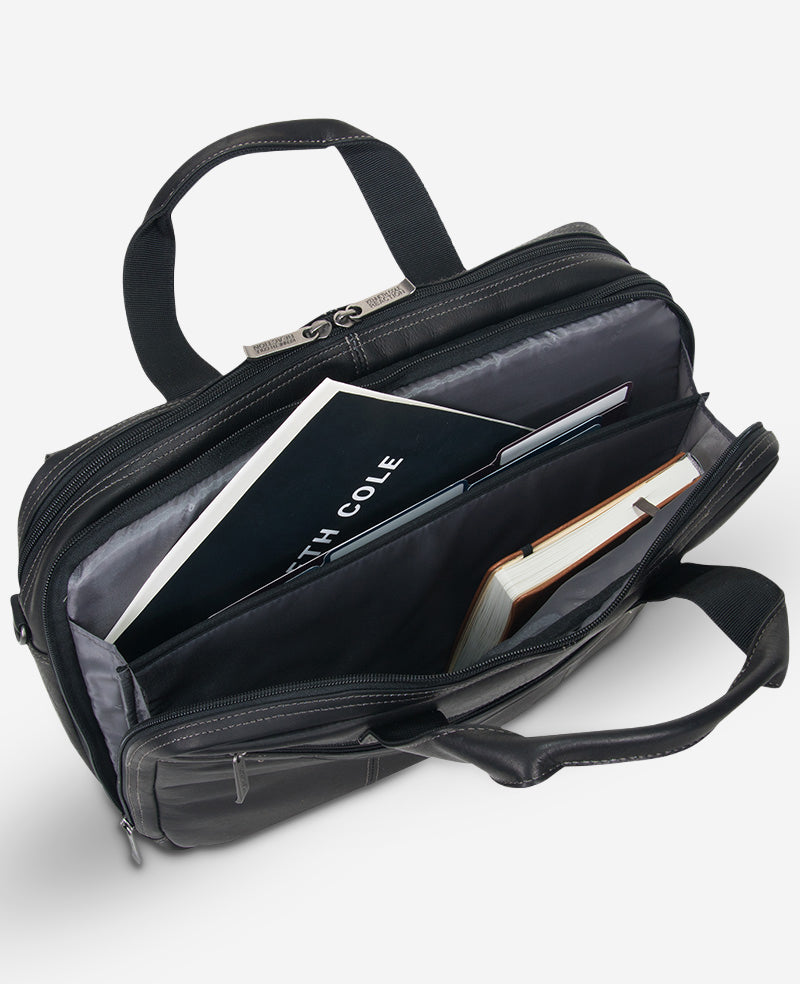 Kenneth Cole Reaction Bags Colombian Leather Top Zip Messenger Bag borsa nera in pelle