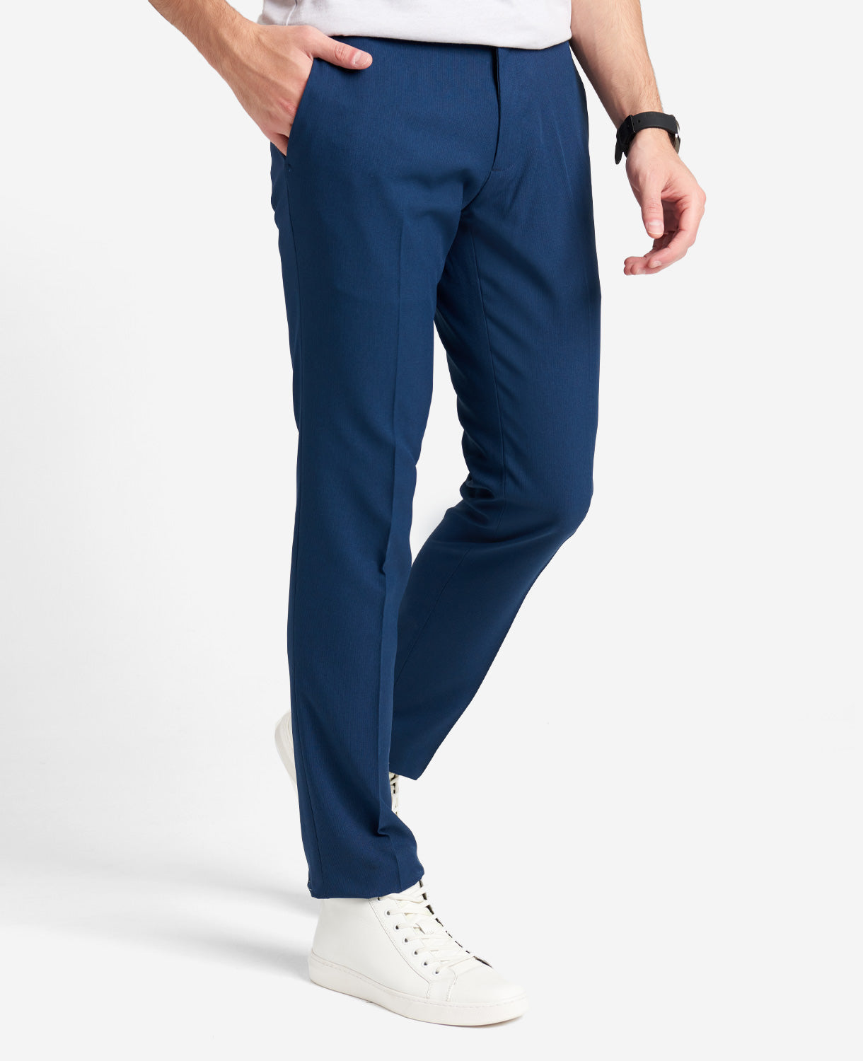 Kenneth Cole Reaction Clothing Modern-Fit Micro Check Stretch Trouser pantaloni blu elasticizzati