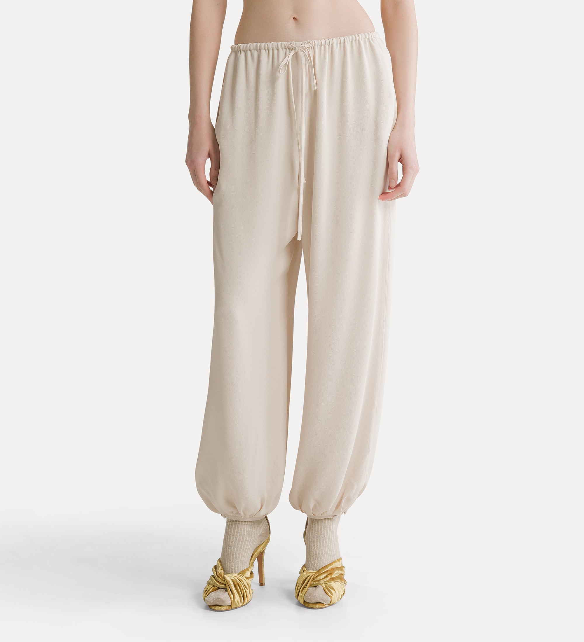 Forte pantaloni sarouel in misto seta avorio