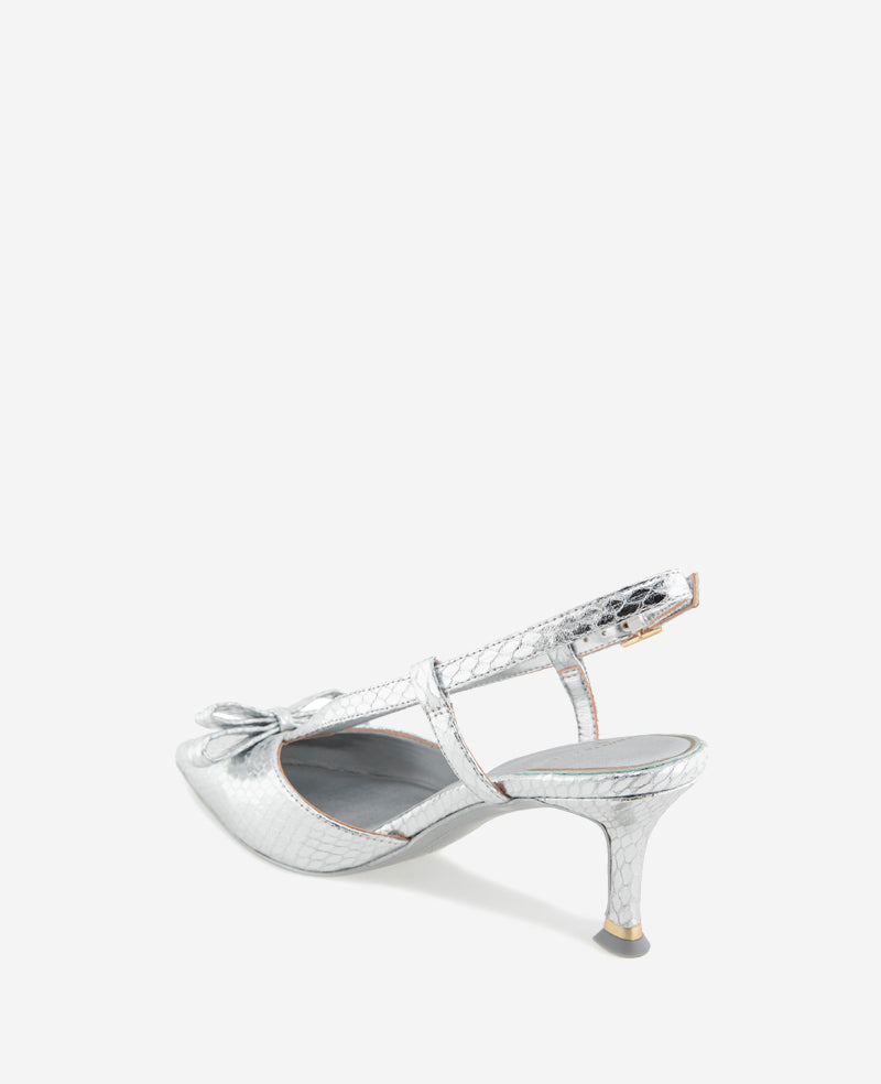 Kenneth Cole Reaction Shoes Umayra Metallic Snake Slingback Kitten Heel slingback argento
