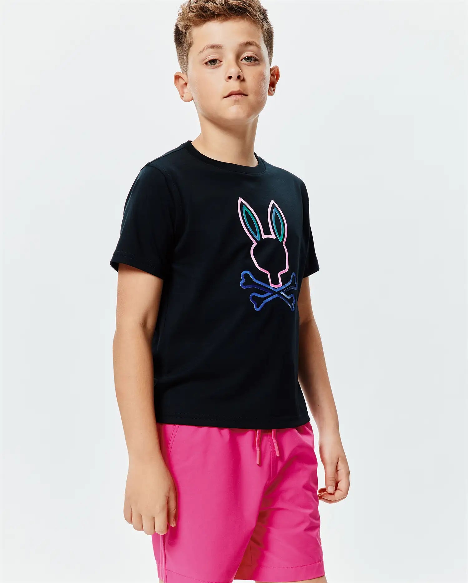 Psycho Bunny Kids Tees KIDS DAYTON GRAPHIC TEE t-shirt nera 2T-XL cotone Pima