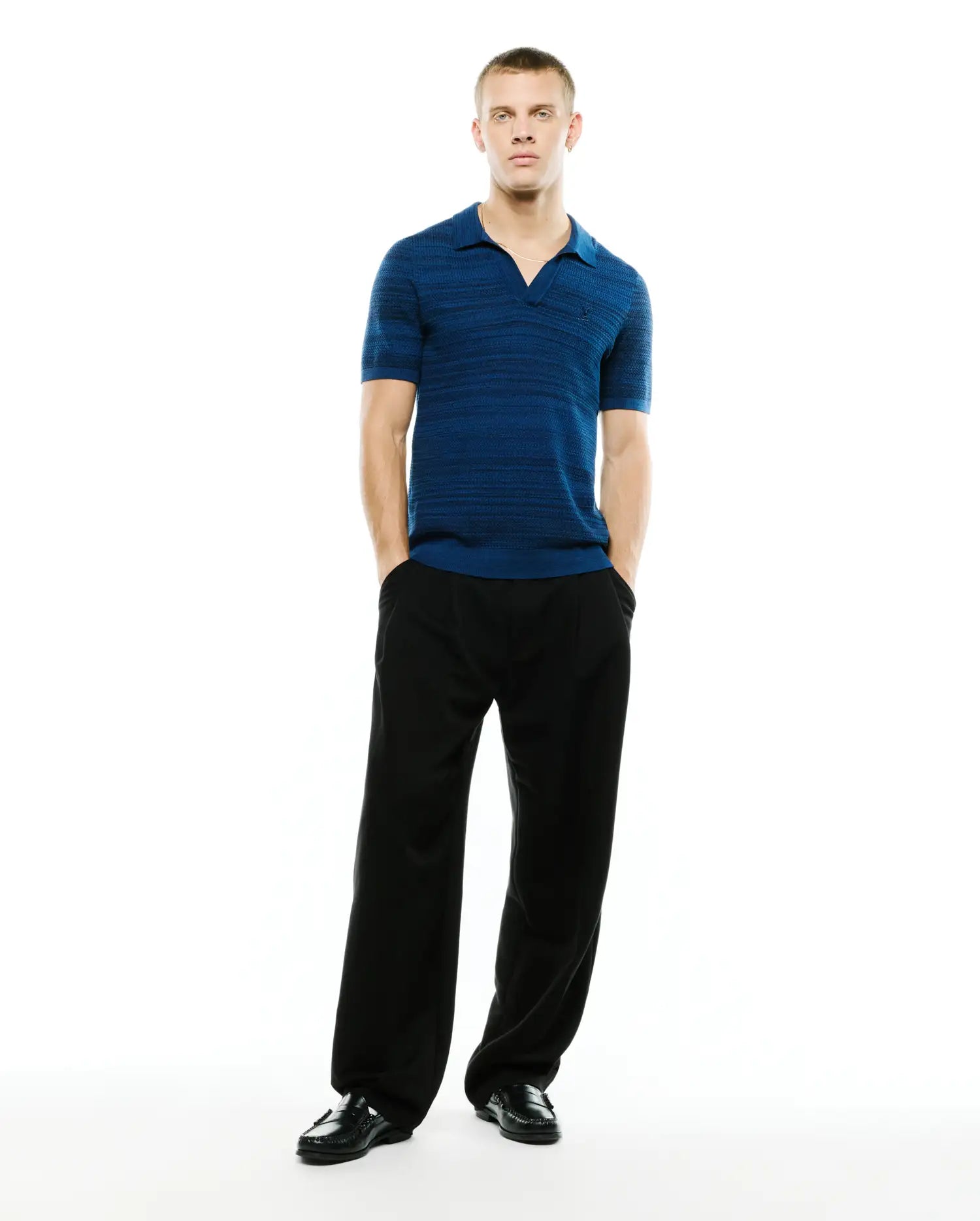 Psycho Bunny Men's Polos Devon Braided Knit polo Navy in cotone