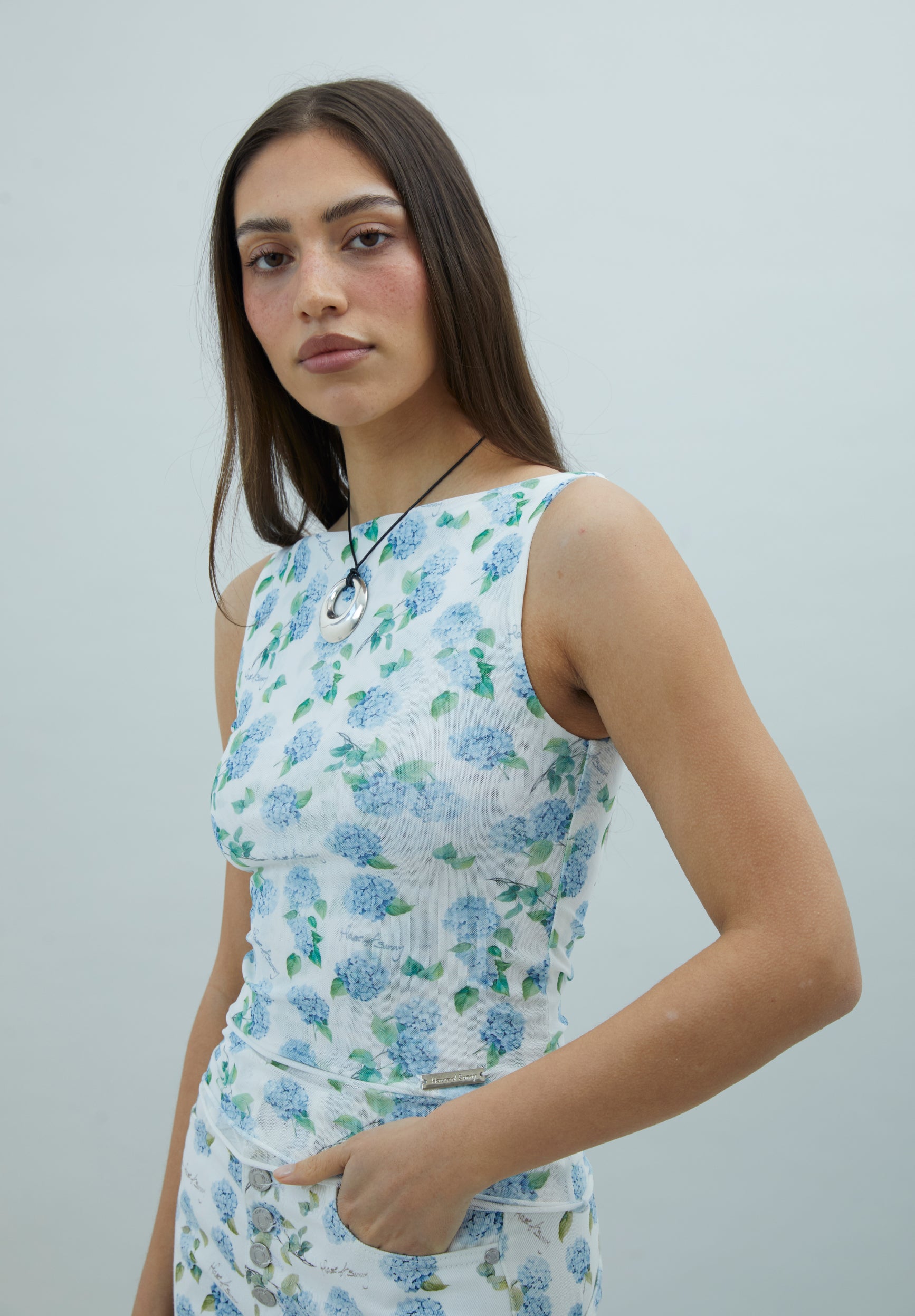 House Of Sunny Womens Tops Hydrangea Double Layer Mesh Top top blu UK 6–18 mesh