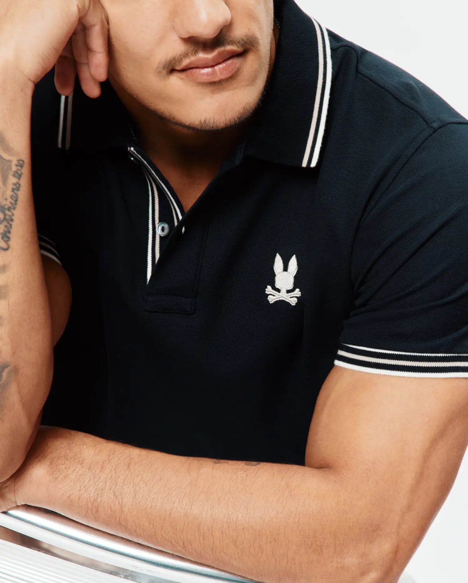 Psycho Bunny Men's Polos Brad Pique Polo polo nero in cotone Pima