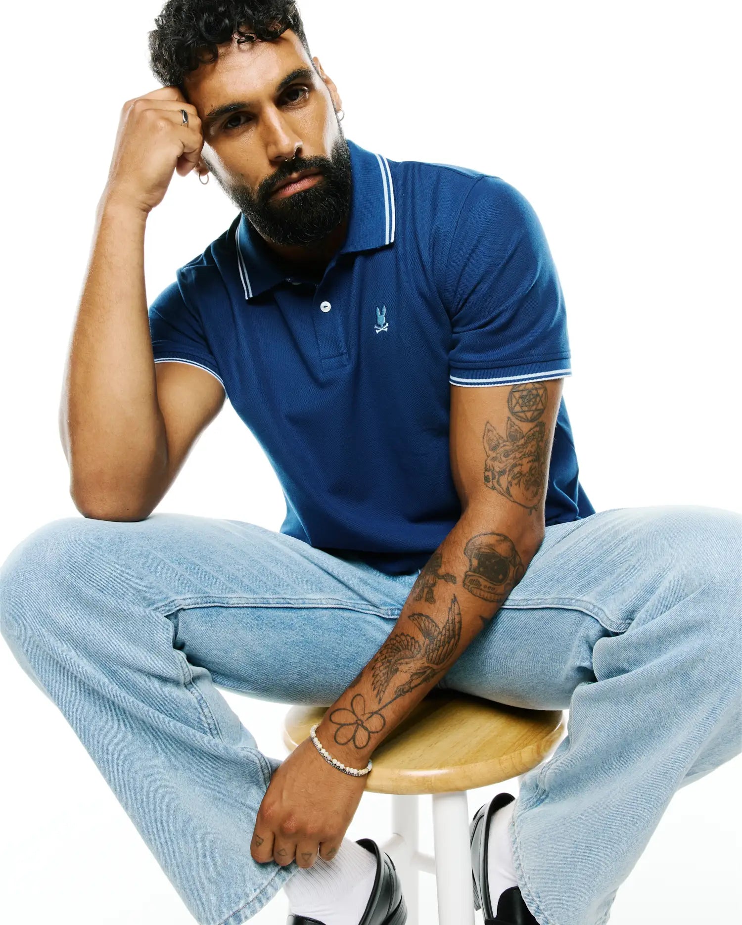 Psycho Bunny Men's Polos Stan Pima Piqué Polo polo blu navy