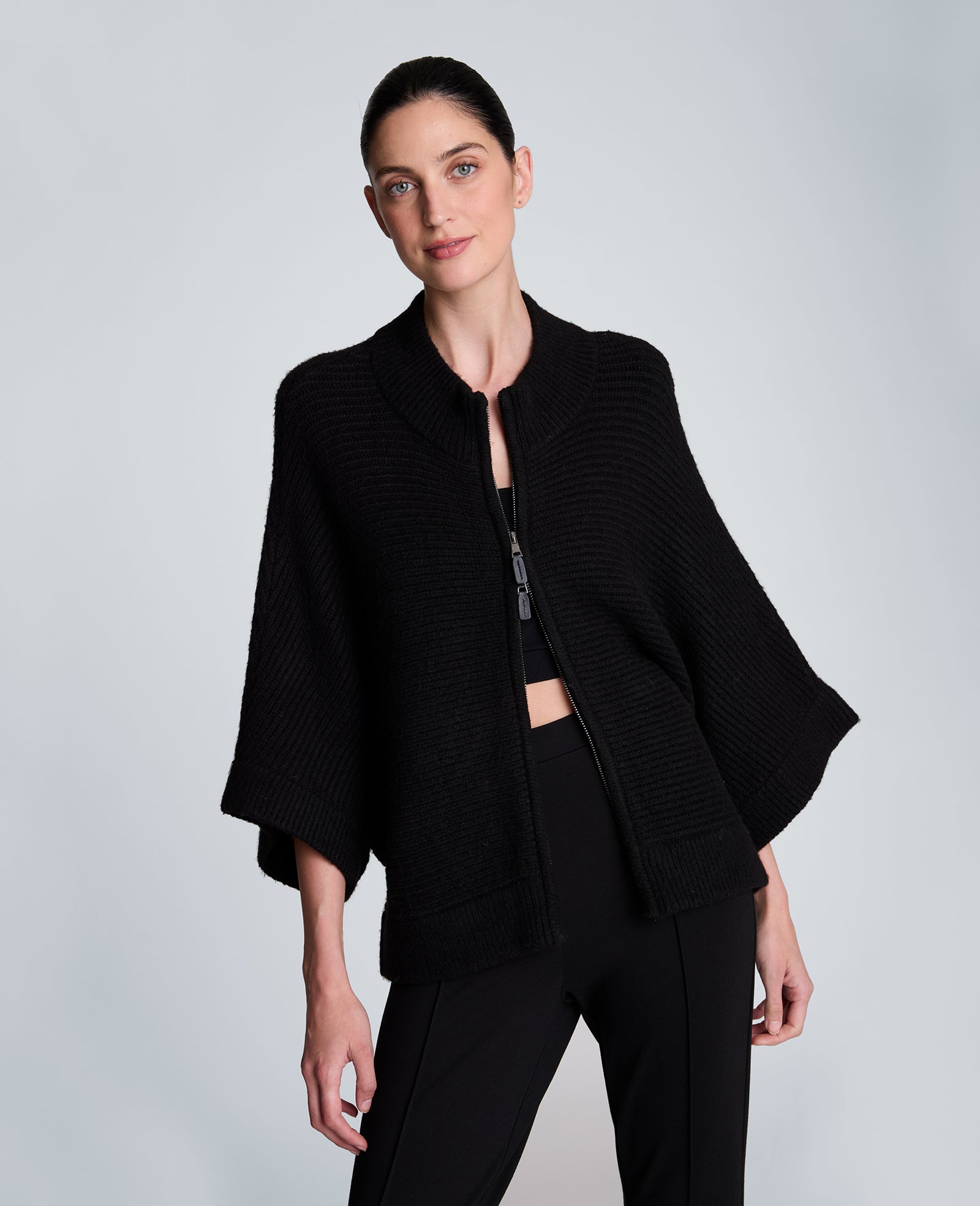 Kenneth Cole Clothing Elbow Sleeve Doleman Zip Cardigan cardigan nero con zip