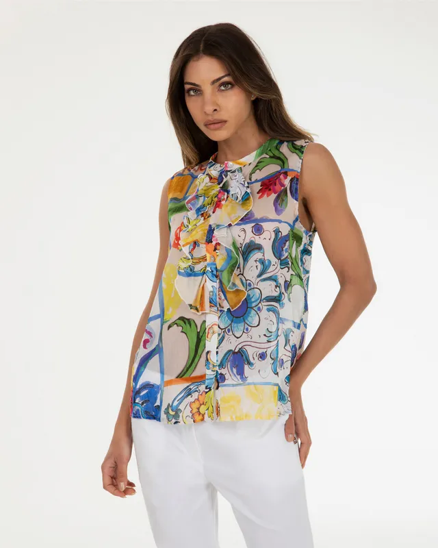 Markup Donna Camicie & Bluse Camicia smanicata Camicia smanicata stampata con rouches