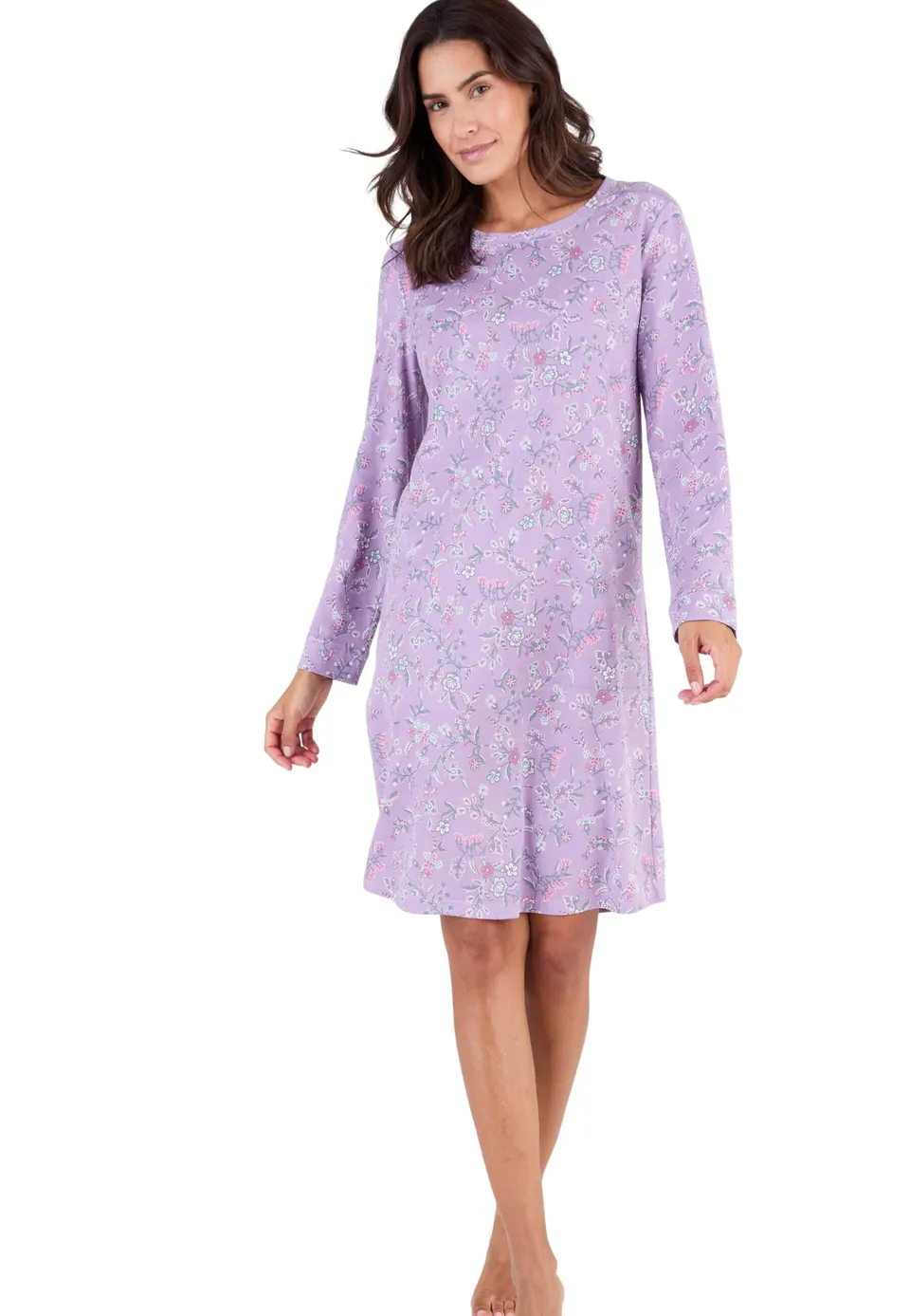 Damart Homewear camicia da notte smerata donna rosa fiori indiani