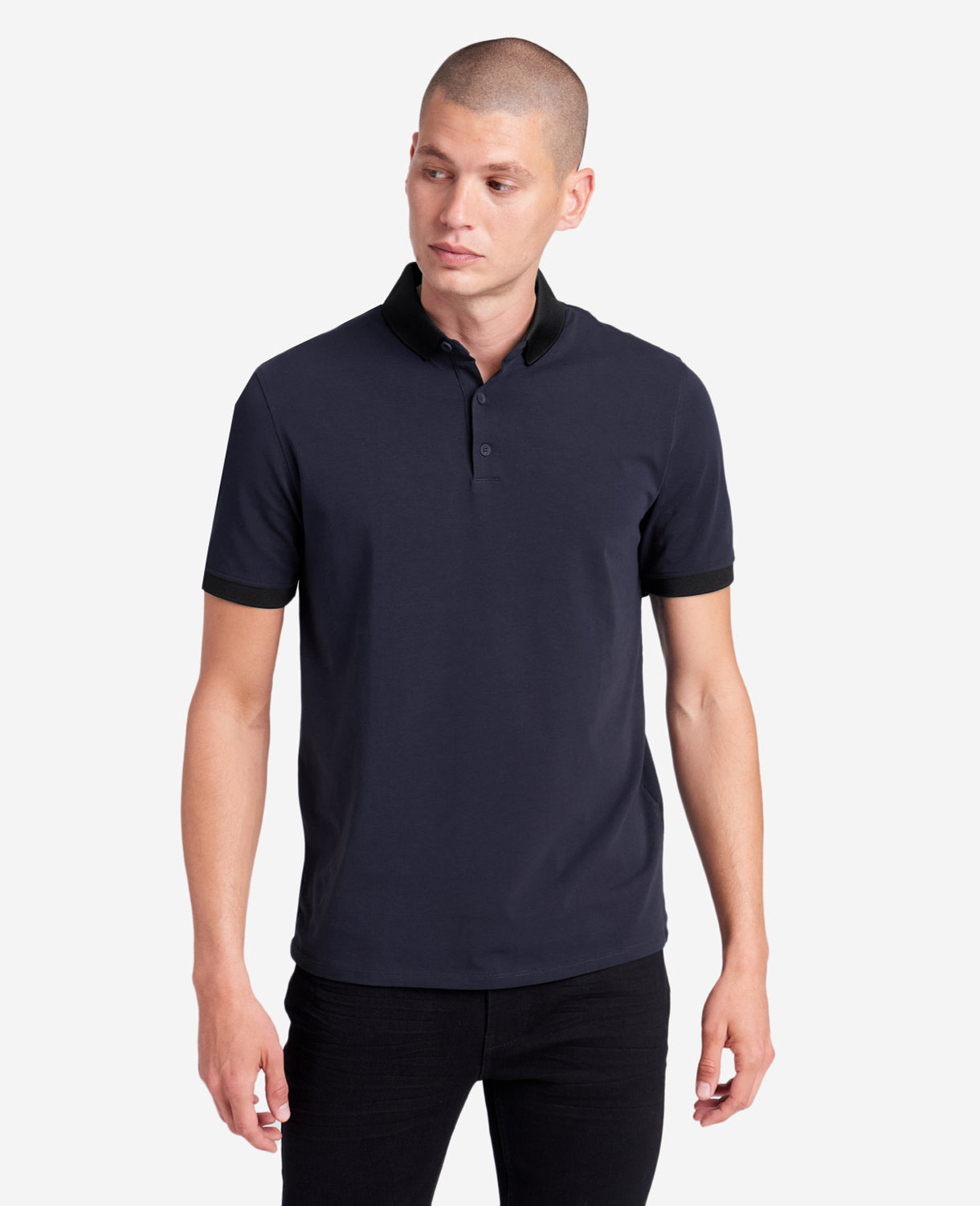 Kenneth Cole Reaction Clothing Colorblock Collar Solid Short Sleeve Polo polo blu navy