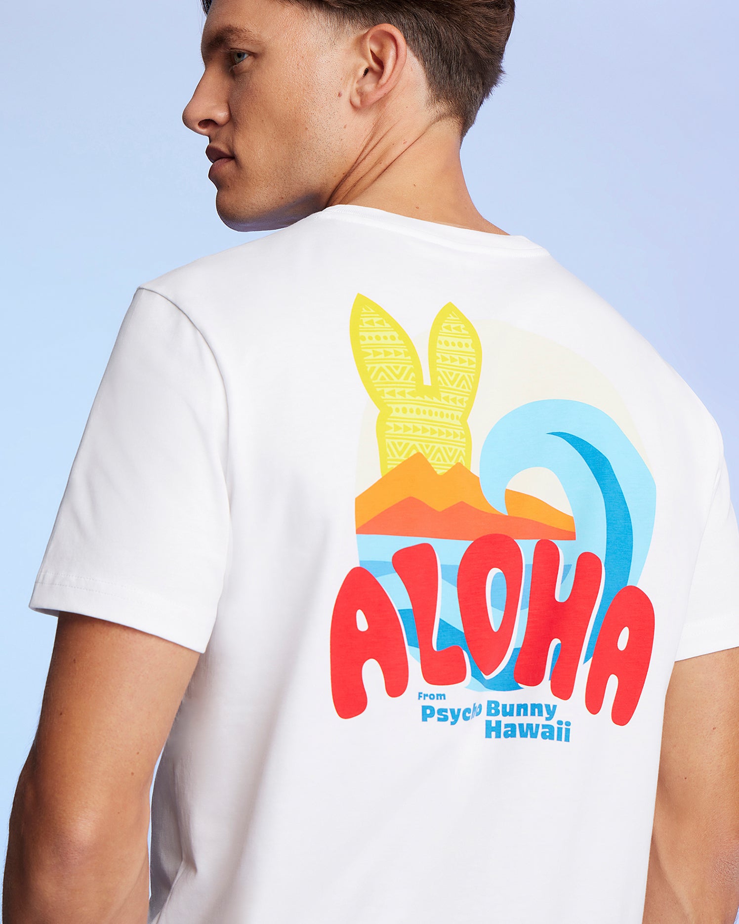Psycho Bunny Men's Tees Hawaii City Tee B6U169Y1PC t-shirt bianca in cotone Pima