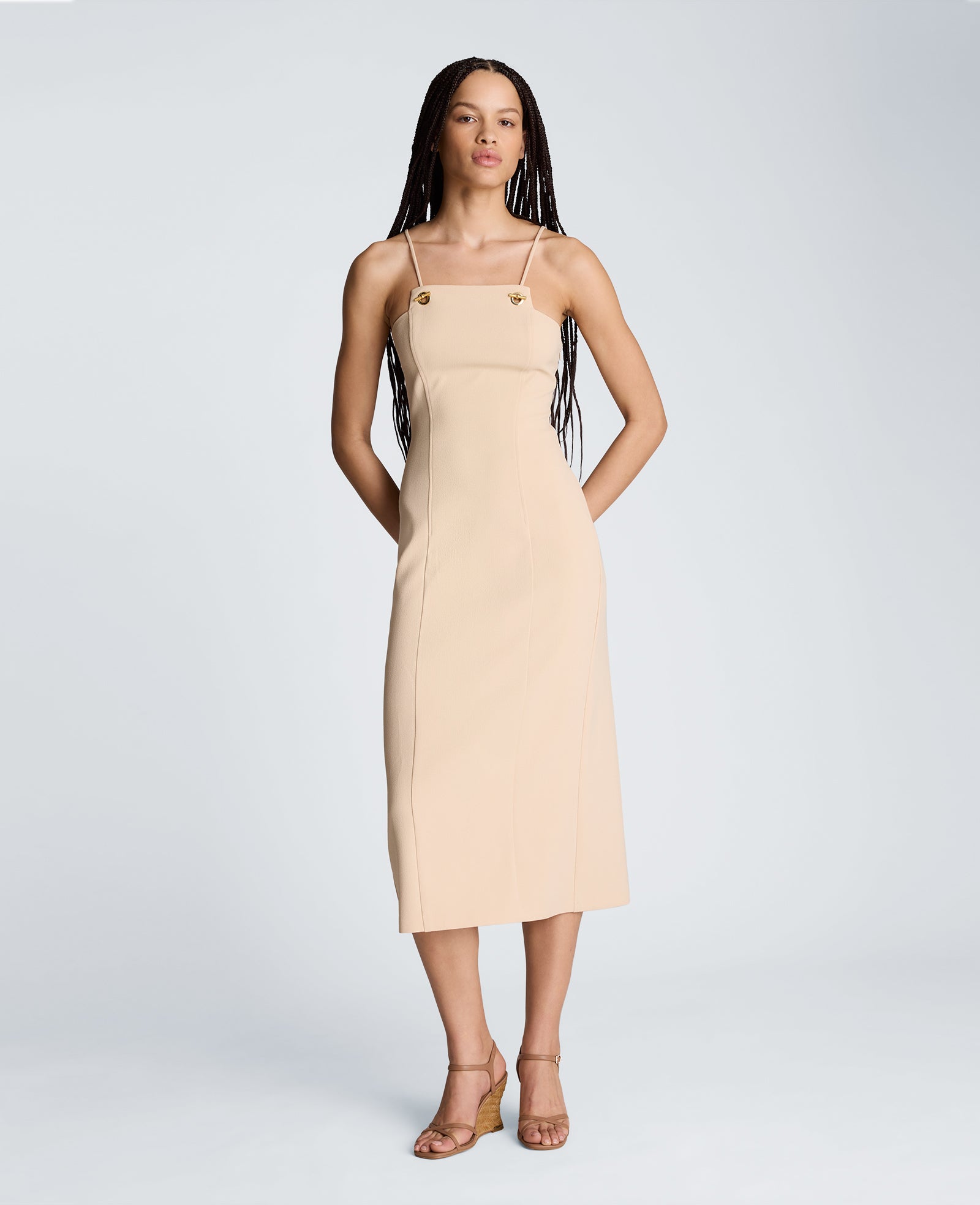 Kenneth Cole Reaction Clothing Square Neck Grommet Midi Dress abito midi biscotto