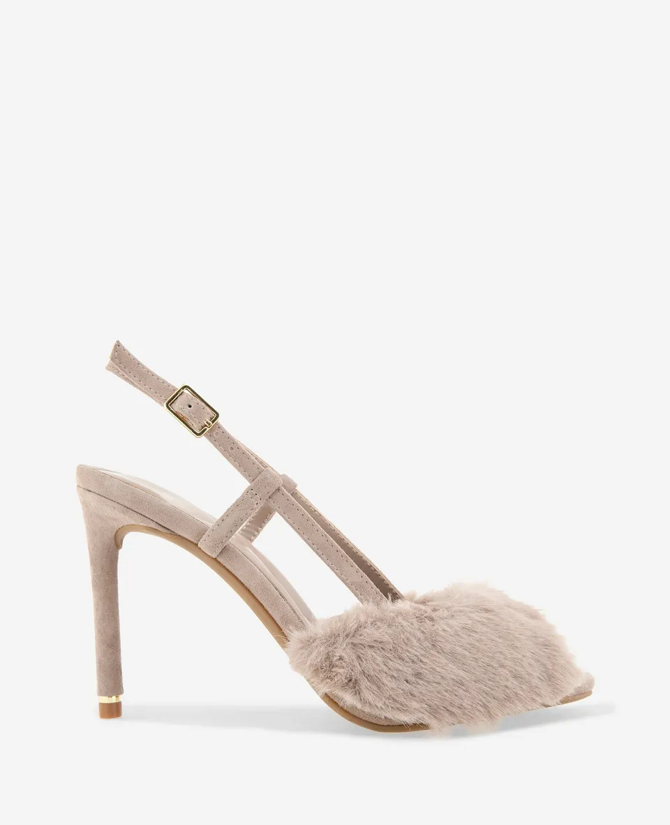 Kenneth Cole Reaction Shoes Londyn Fur-Suede Peep Toe Heel décolleté taupe