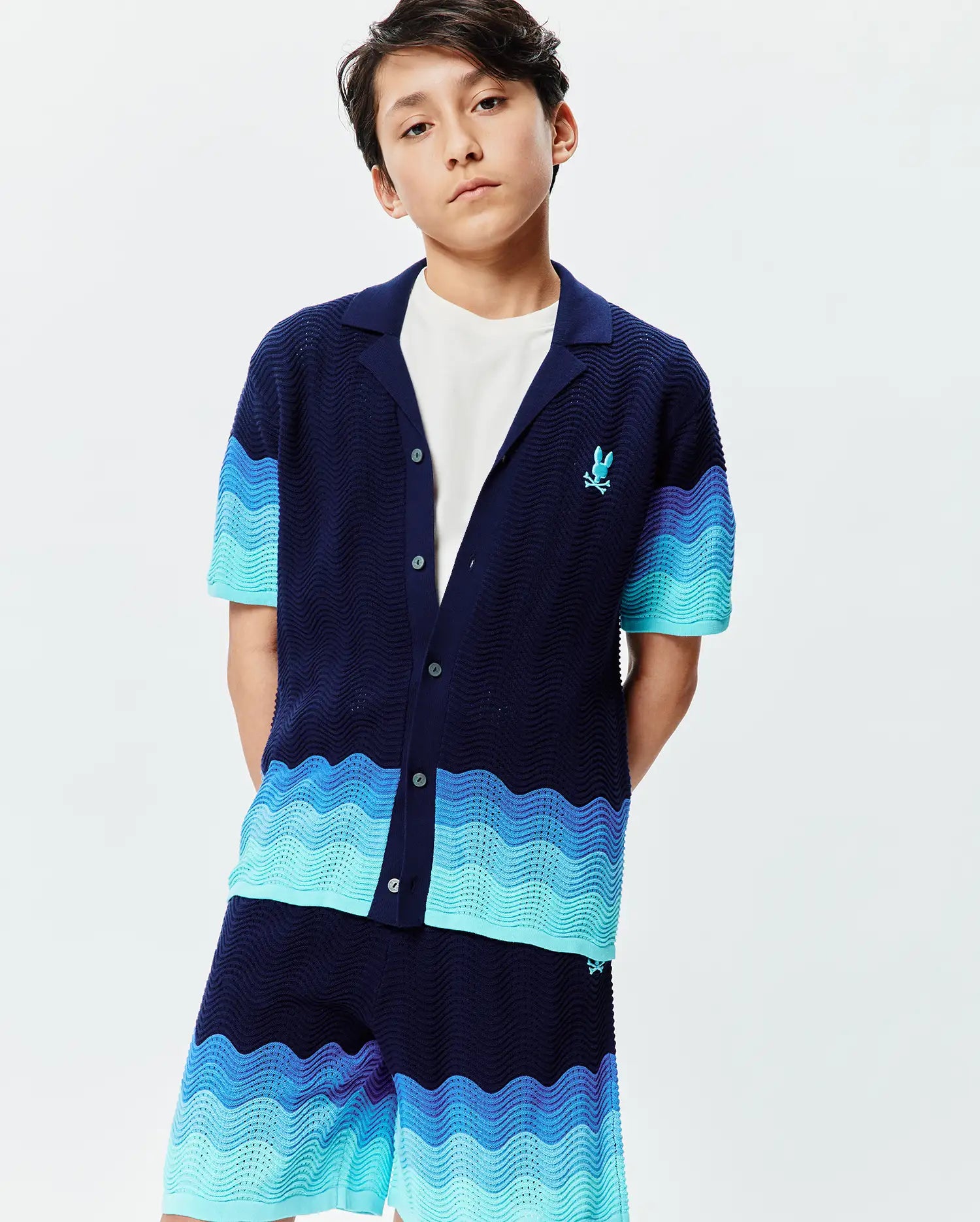 Psycho Bunny Kids Tees Kids Holden Oversized Knit Shirt camicia blu