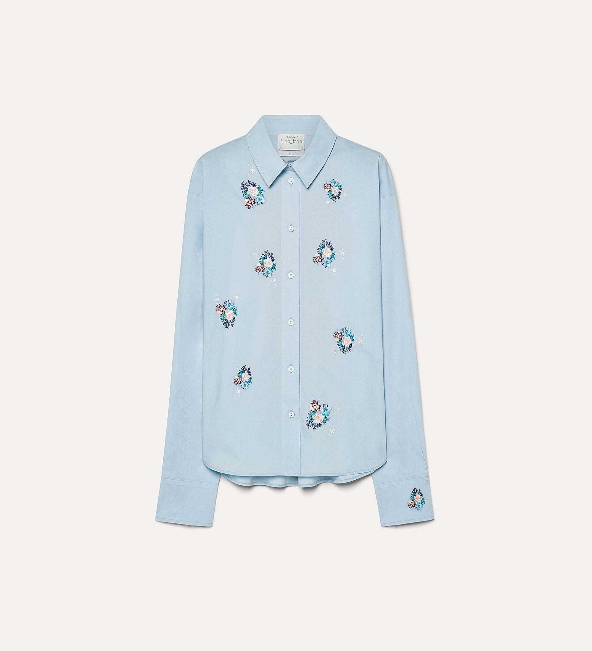 Forte camicie poplin boxy shirt with “bouquet” embroidery camicia azzurra
