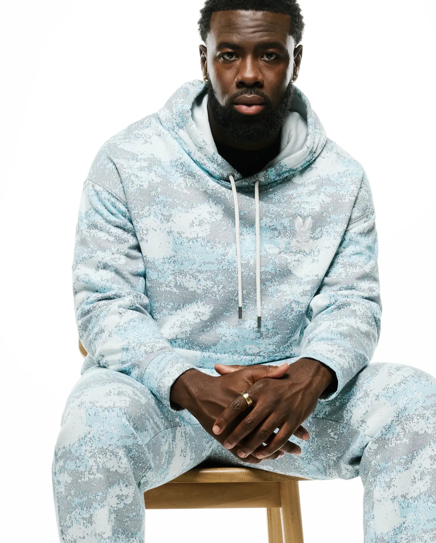 Psycho Bunny Men's Pants Alfie Graphic Sweatpants pantaloni tuta Ecru in cotone