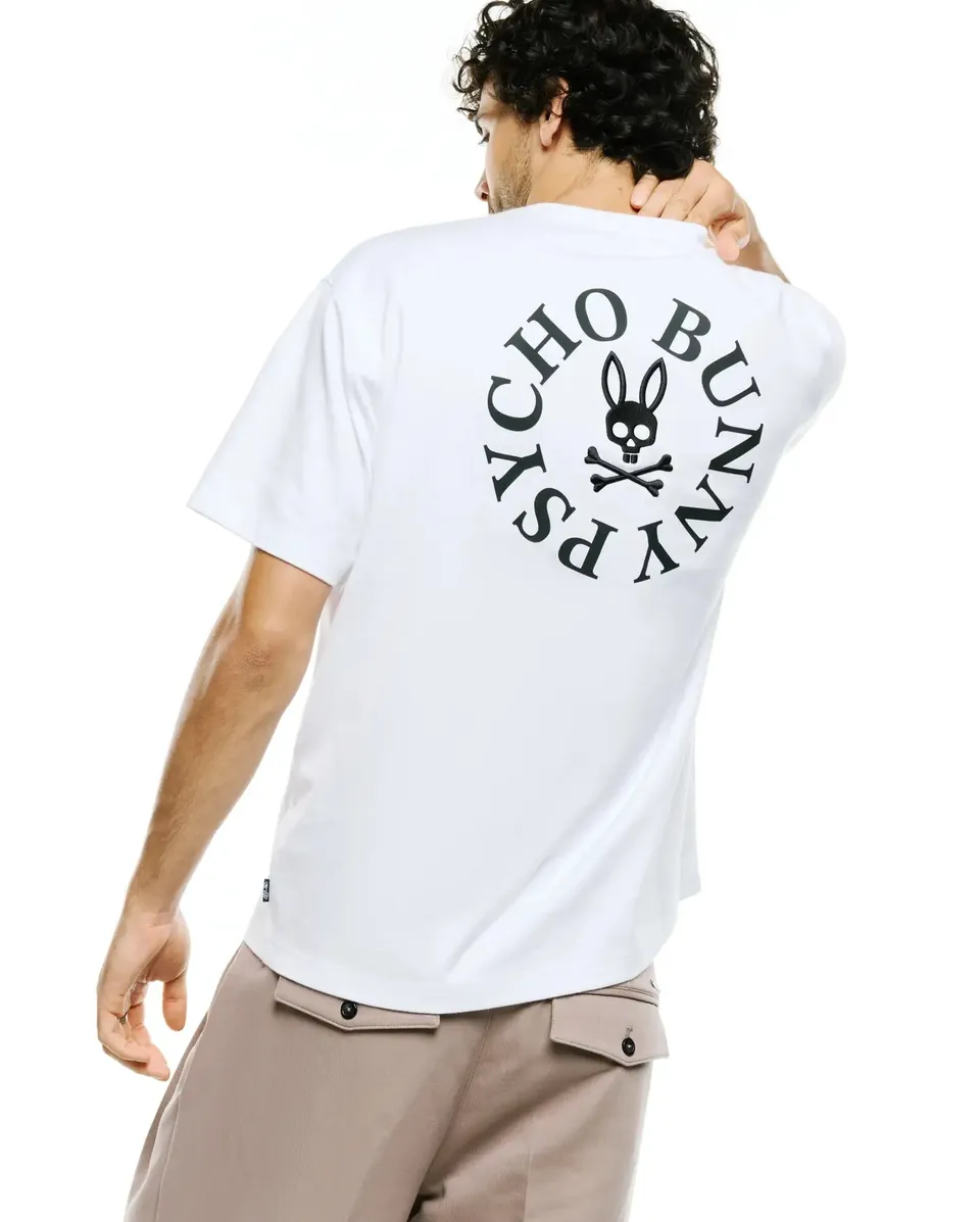 Psycho Bunny Men's Tees MENS OLEK RELAXED BACK GRAPHIC TEE MT0200437 T-shirt bianca oversize