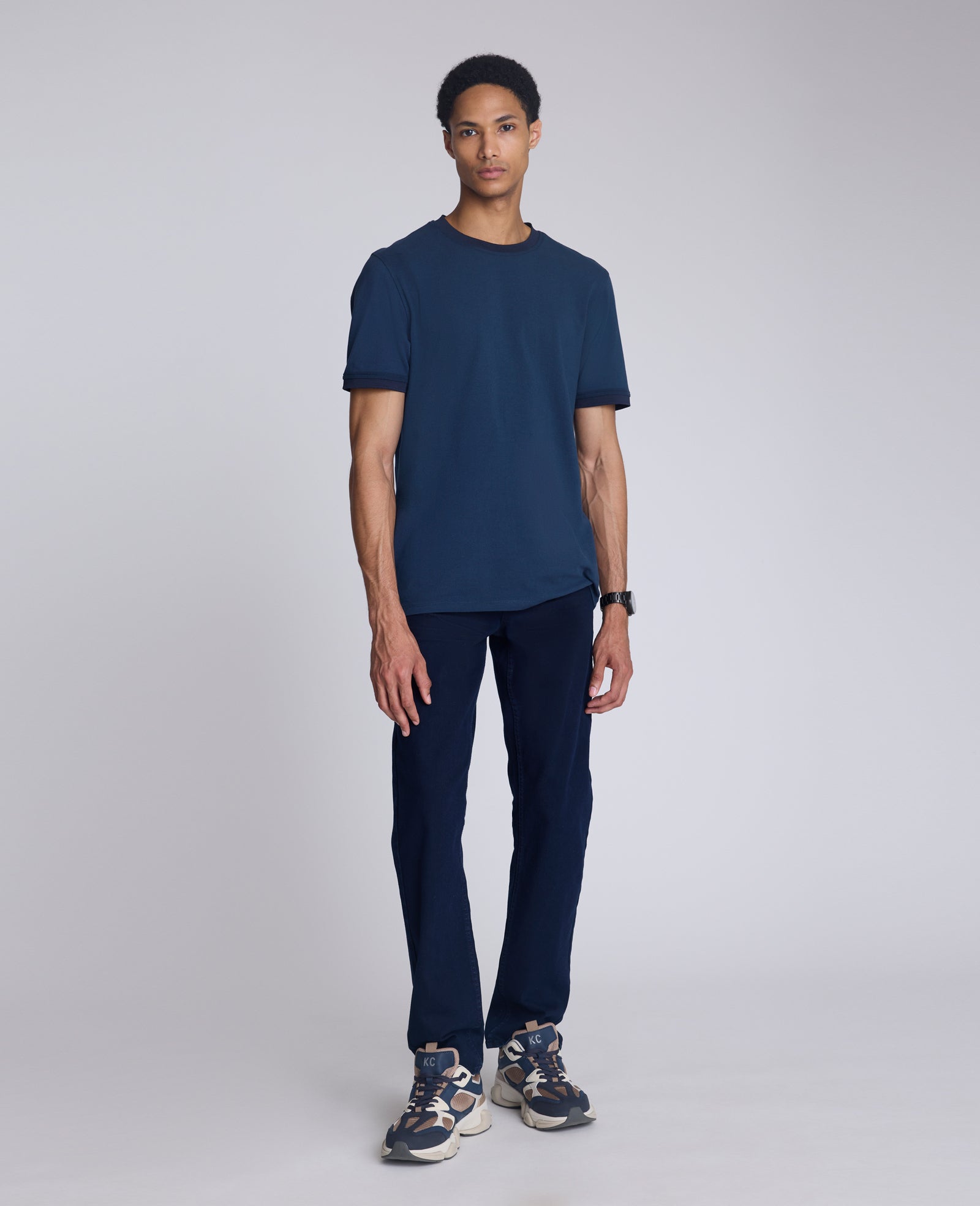 Kenneth Cole Reaction Clothing Ribbed Crewneck Tee T-shirt blu uomo UPF 50