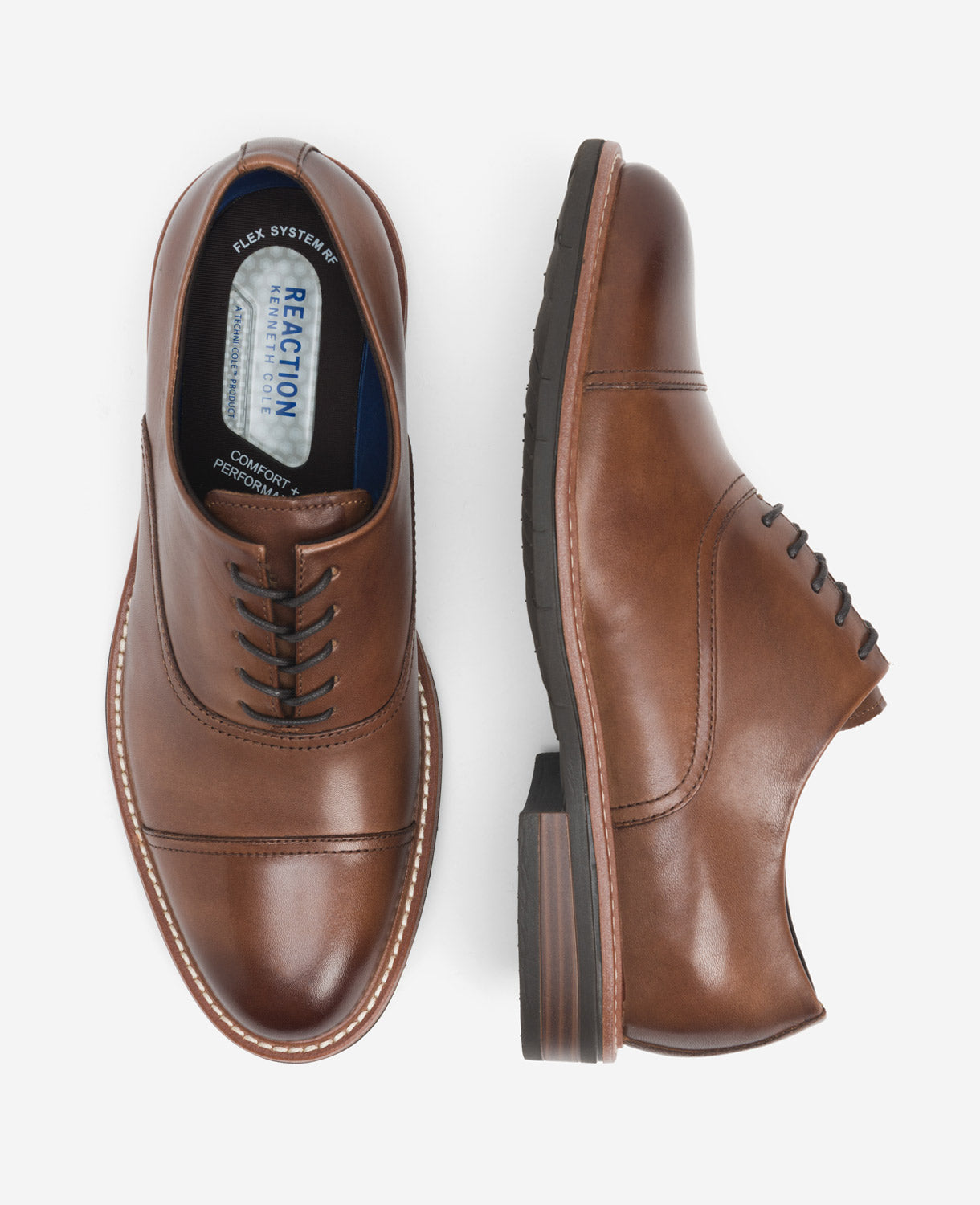 Kenneth Cole Reaction Shoes REACTION Klay Cap Toe Oxford with Flex scarpe cognac