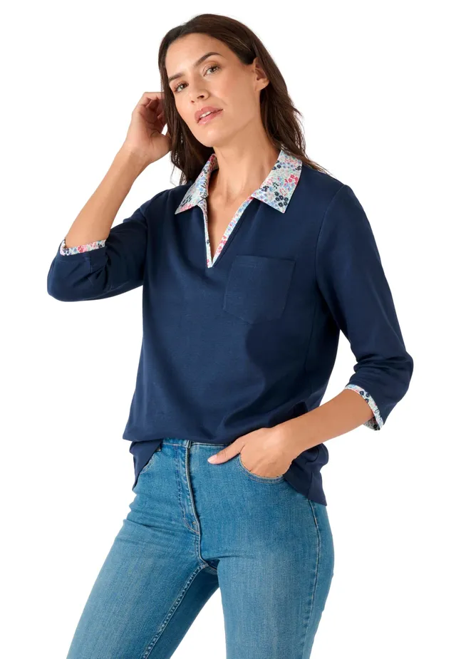 Damart Prêt-à-porter Maglietta da donna effetto 2 in 1 floreale multicolore 38-40 cotone