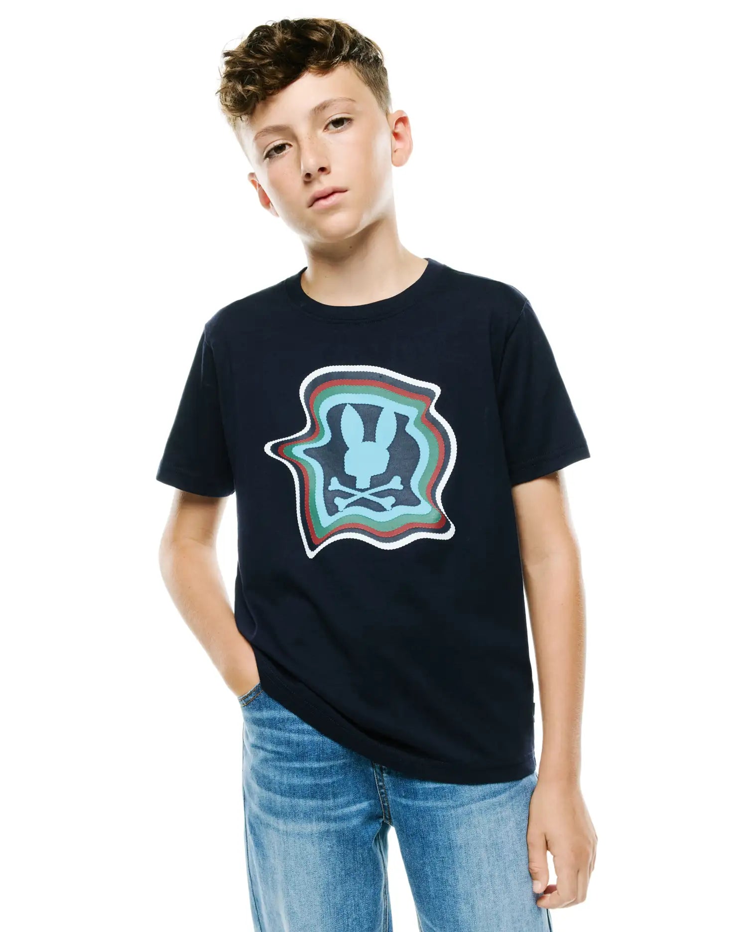 Psycho Bunny Kids Tees Klaus Graphic Tee t-shirt blu con stampa