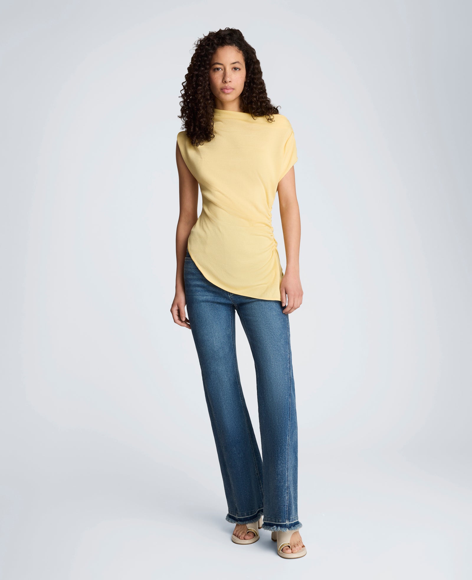 Kenneth Cole Reaction Clothing Asymmetrical Drape Neck Top top donna giallo pastello monospalla