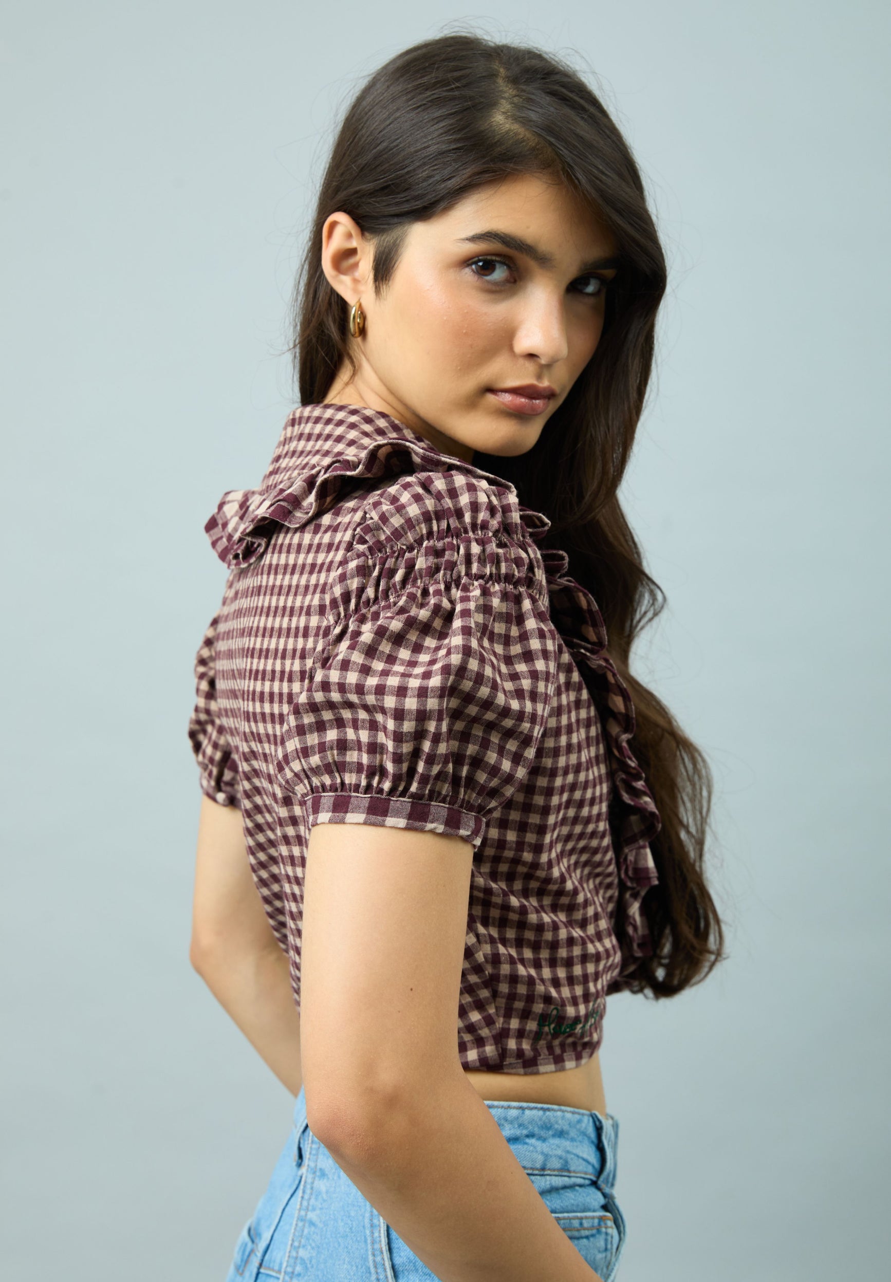 House Of Sunny Womens Tops Gingham Ruffle Top top a quadri UK 6–18 cotone