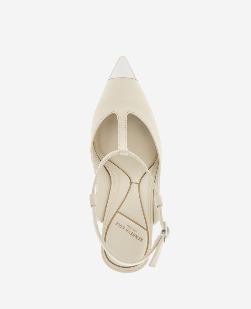 Kenneth Cole Reaction Shoes Romi T-Strap Leather Slingback Heel décolleté avorio