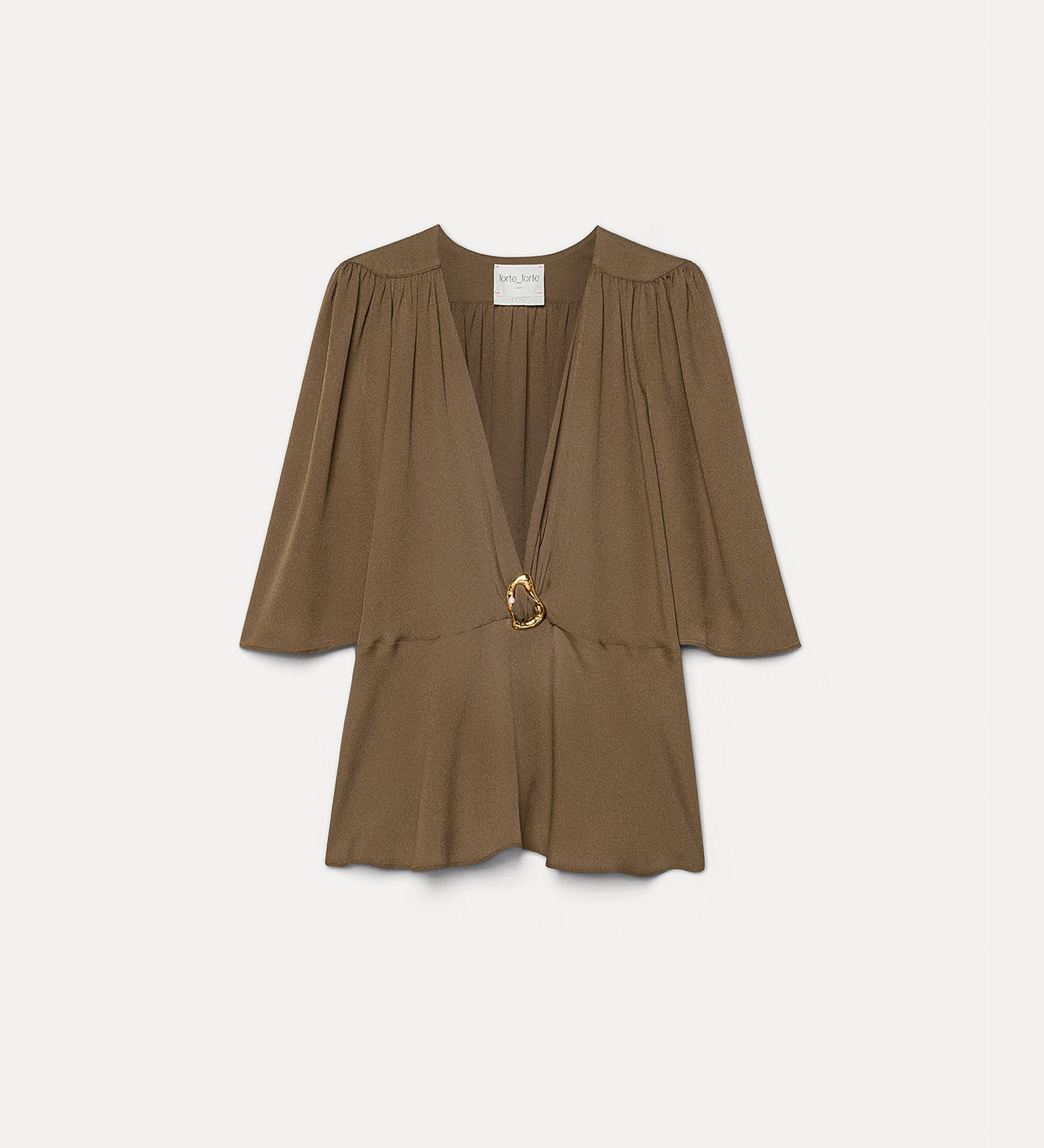 Forte top blouse with sculptural buckle in silk-blend marocaine blusa oud
