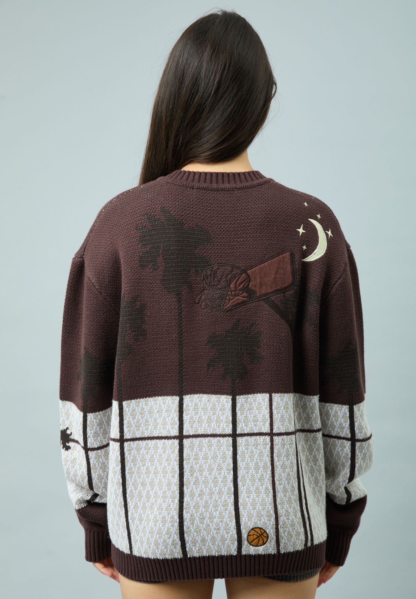 House Of Sunny Women's Knitwear SLAM DUNK WEST maglione jacquard marrone taglie UK S-XL