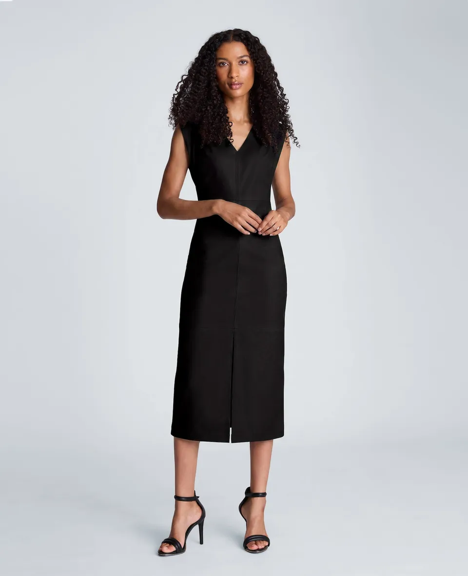 Kenneth Cole Reaction Clothing Vegan Leather Dress abito midi nero in pelle vegana