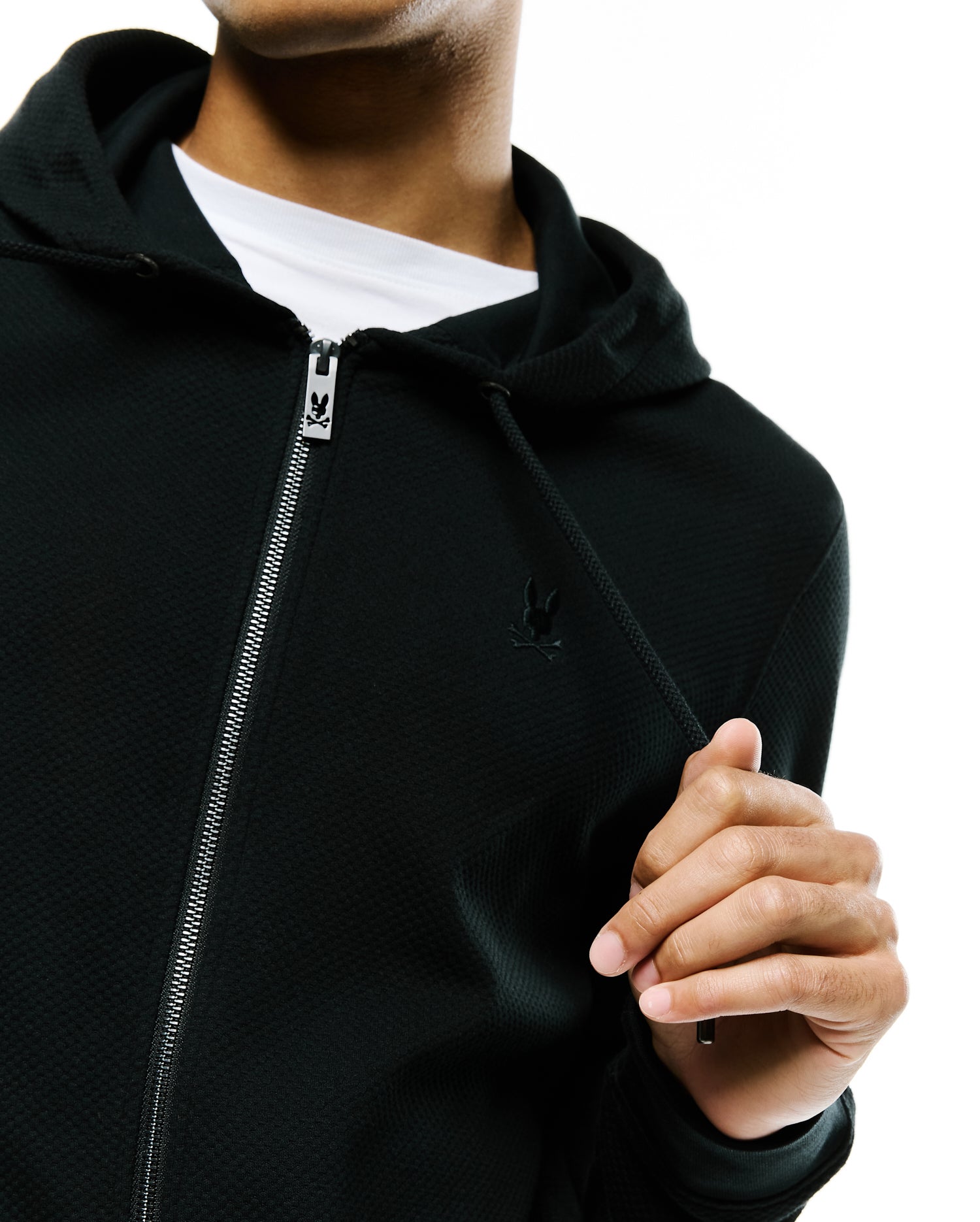 Psycho Bunny Men's Sweatshirts & Hoodies Marc Textured Full Zip Hoodie felpa nera