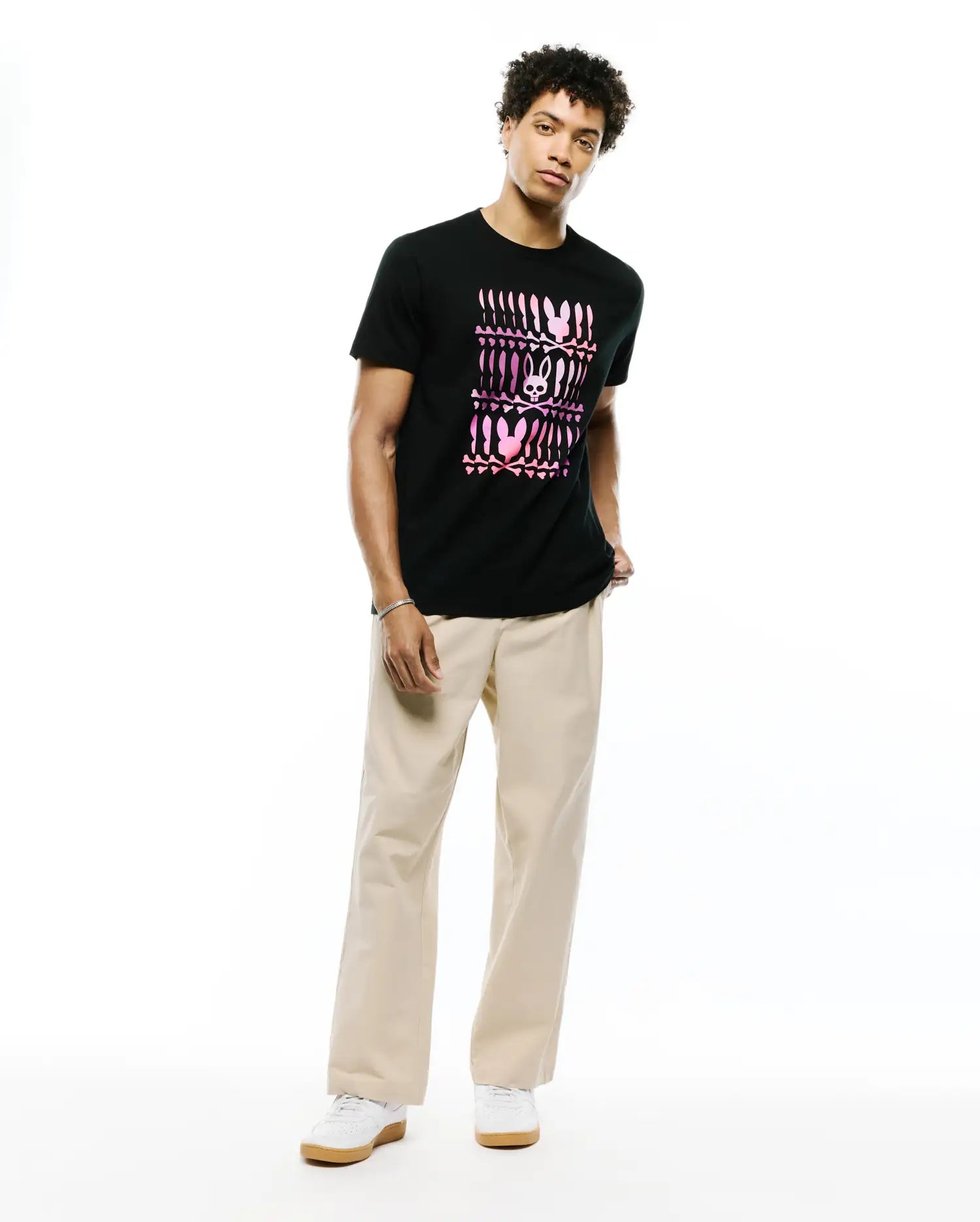 Psycho Bunny Men's Tees Lewis Pima Cotton Graphic Tee t-shirt nera in cotone Pima