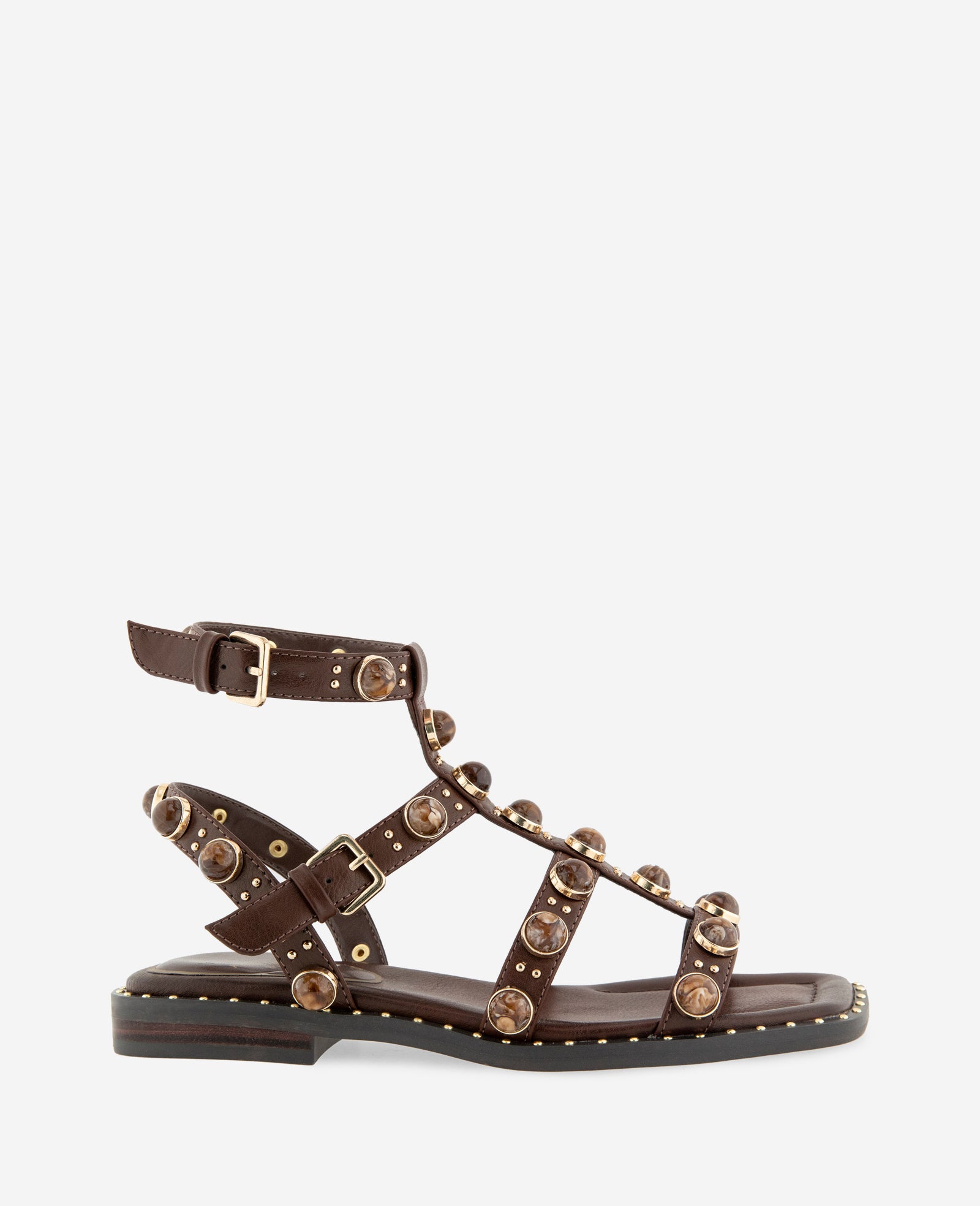 Kenneth Cole Reaction Shoes Ruby Leather Jewel Gladiator Sandal marrone scuro