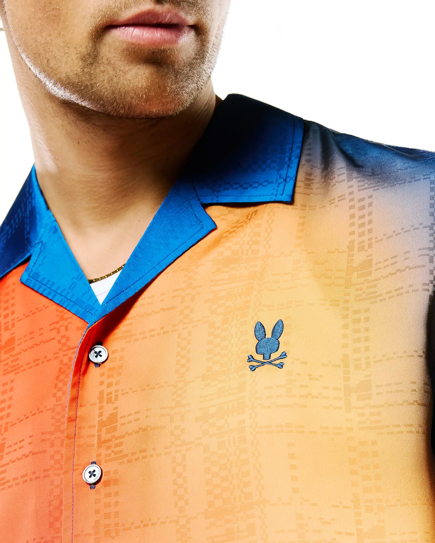 Psycho Bunny Men's Shirts Zander Jacquard Camp Shirt camicia blu jacquard