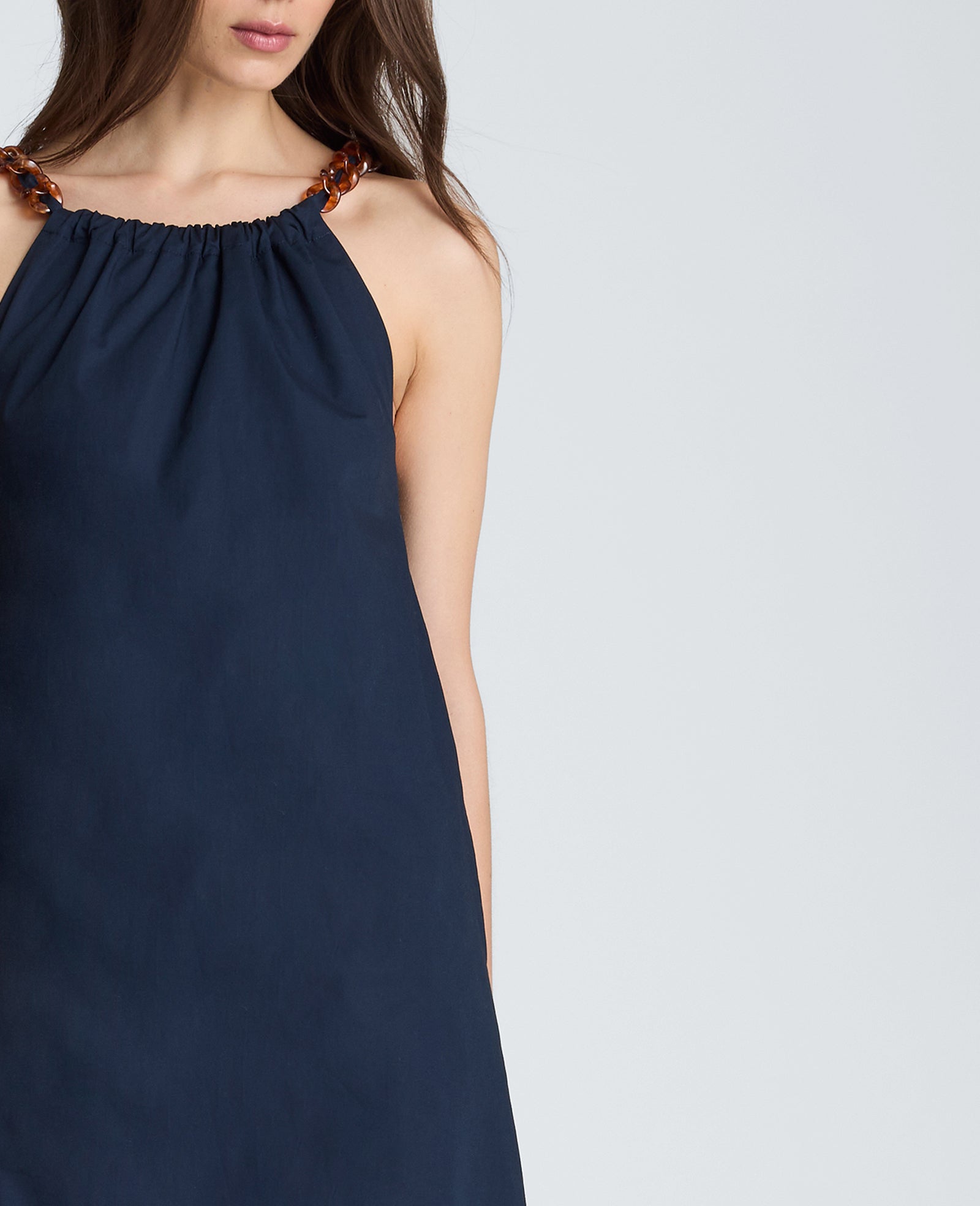 Kenneth Cole Reaction Clothing Tortoiseshell Tie Halter Midi Dress abito midi blu navy
